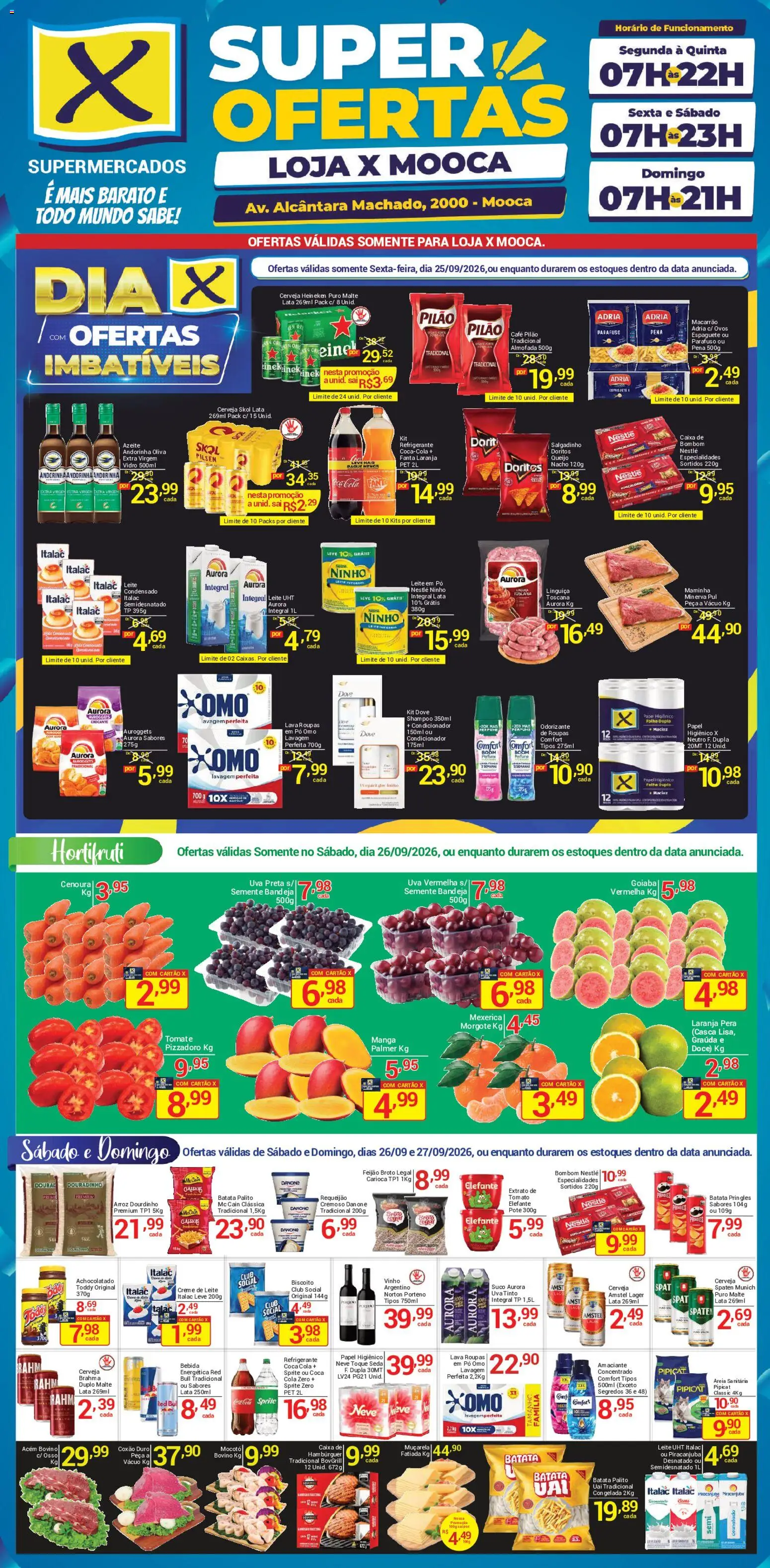 X Supermercados Folheto - válido de 25/09/2026 | Página: 1 | Produtos: Suco, Cerveja Heineken, Bebida, Amaciante