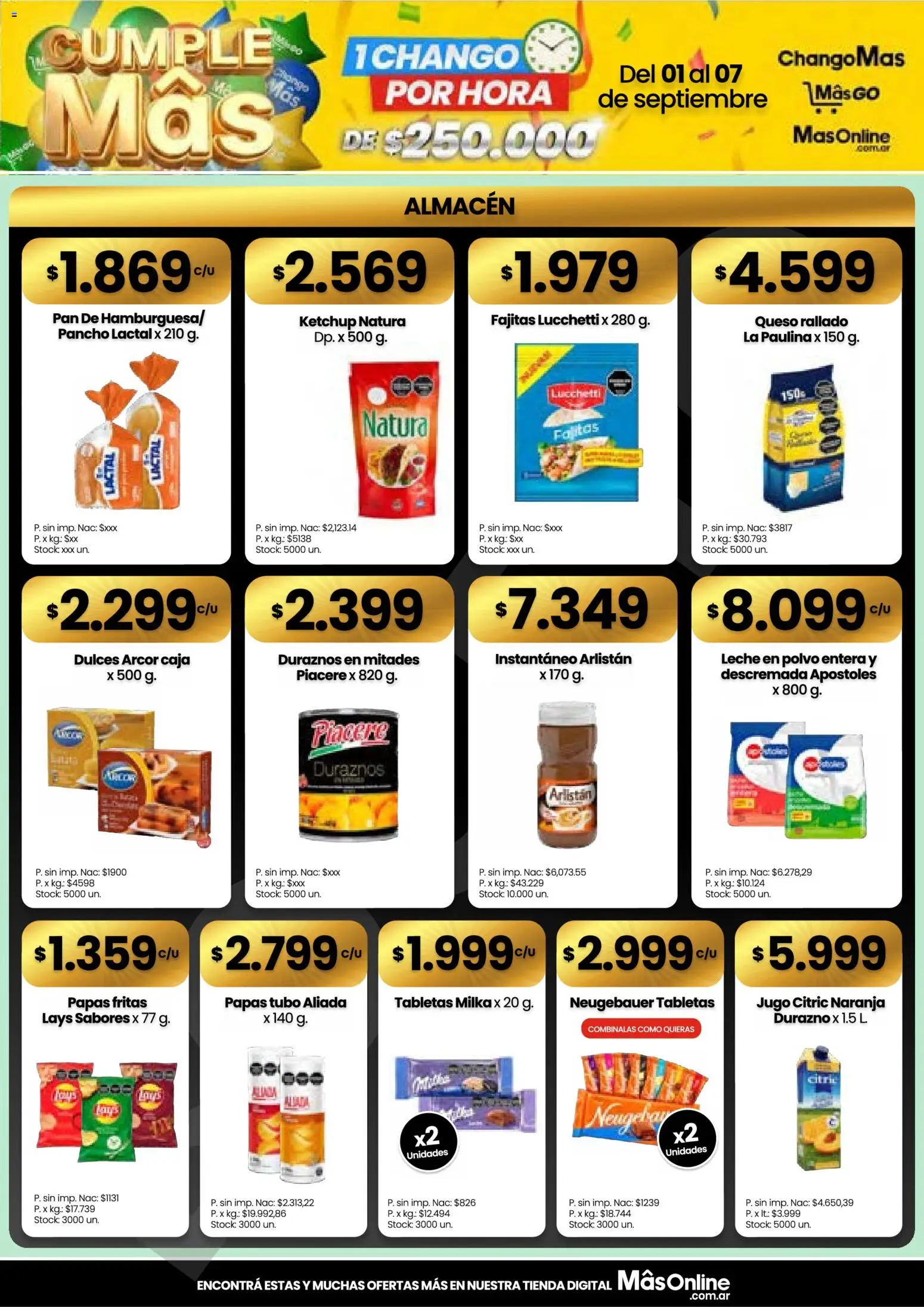 Changomas ofertas │ válido desde el 01/09/2026 | Página: 4 | Productos: Queso rallado, Durazno, Dulces, Pan