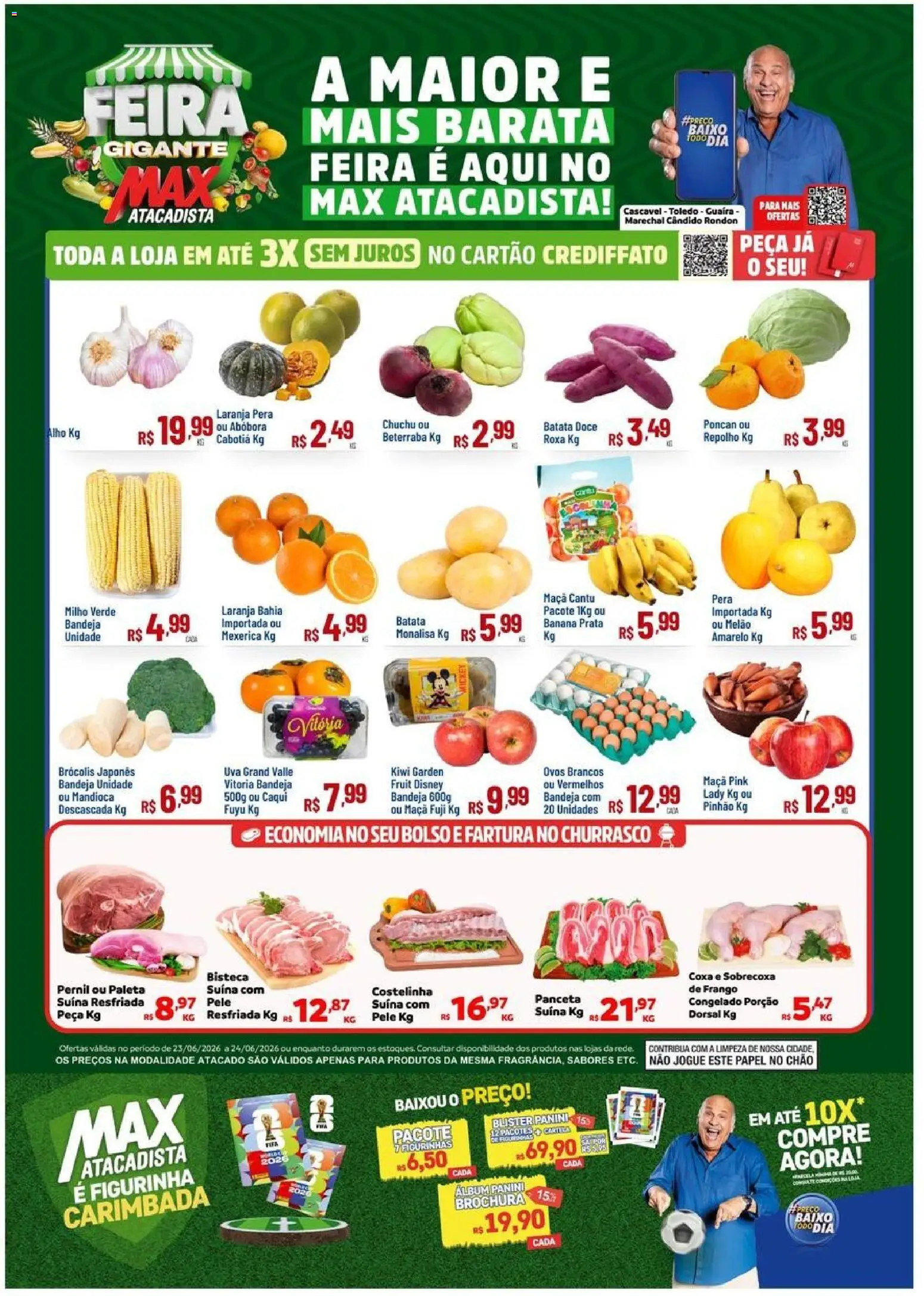 Max Atacadista Folheto - válido de 23/06/2026 | Página: 1 | Produtos: Melão, Chuchu, Repolho, Pernil