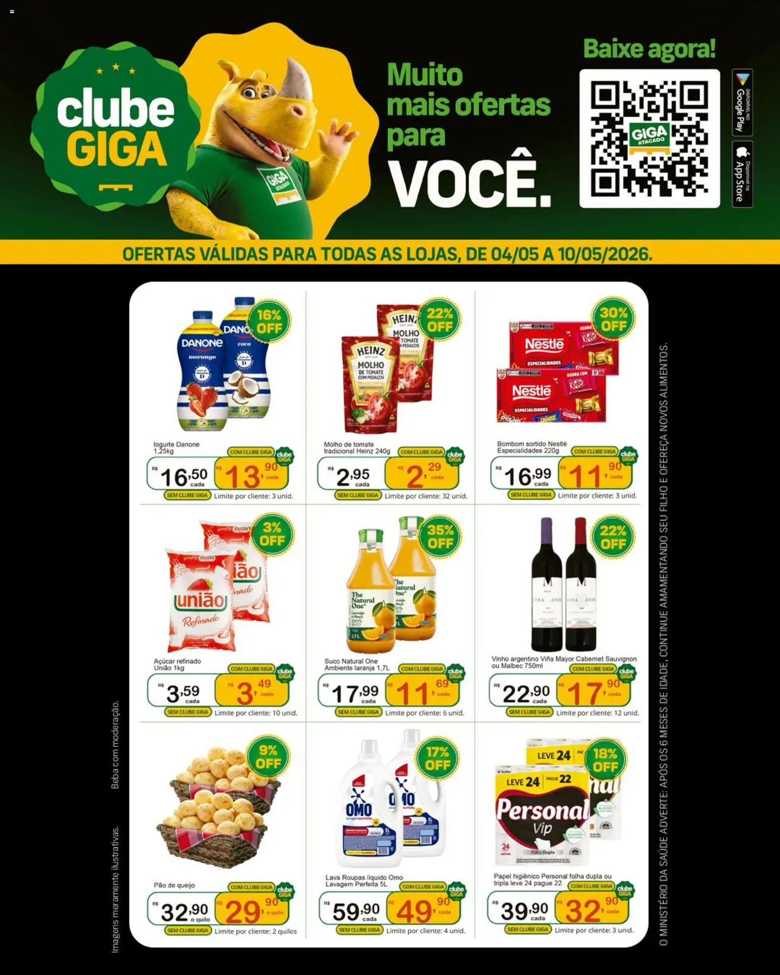 GIGA Atacado Folheto - válido de 04.05.2026 | Página: 1 | Produtos: Vinho, Bombom, Papel higiênico, Pão de queijo