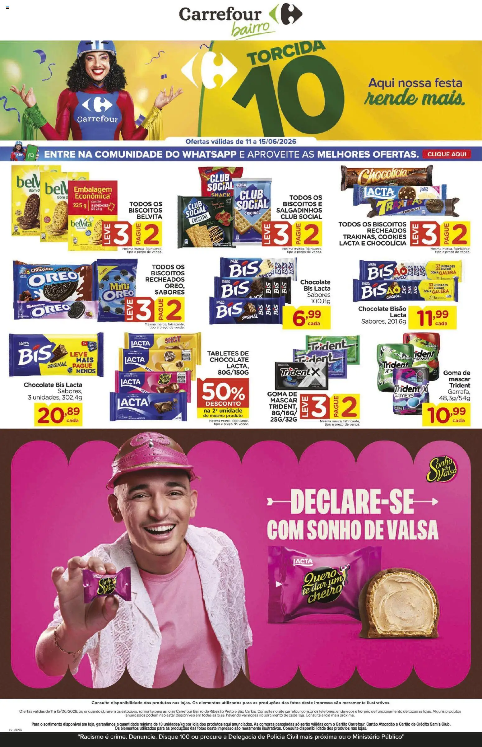 Carrefour Bairro Folheto - válido de 11.06.2026 | Página: 1 | Produtos: Chocolate, Salgadinhos, Biscoitos, Cookies