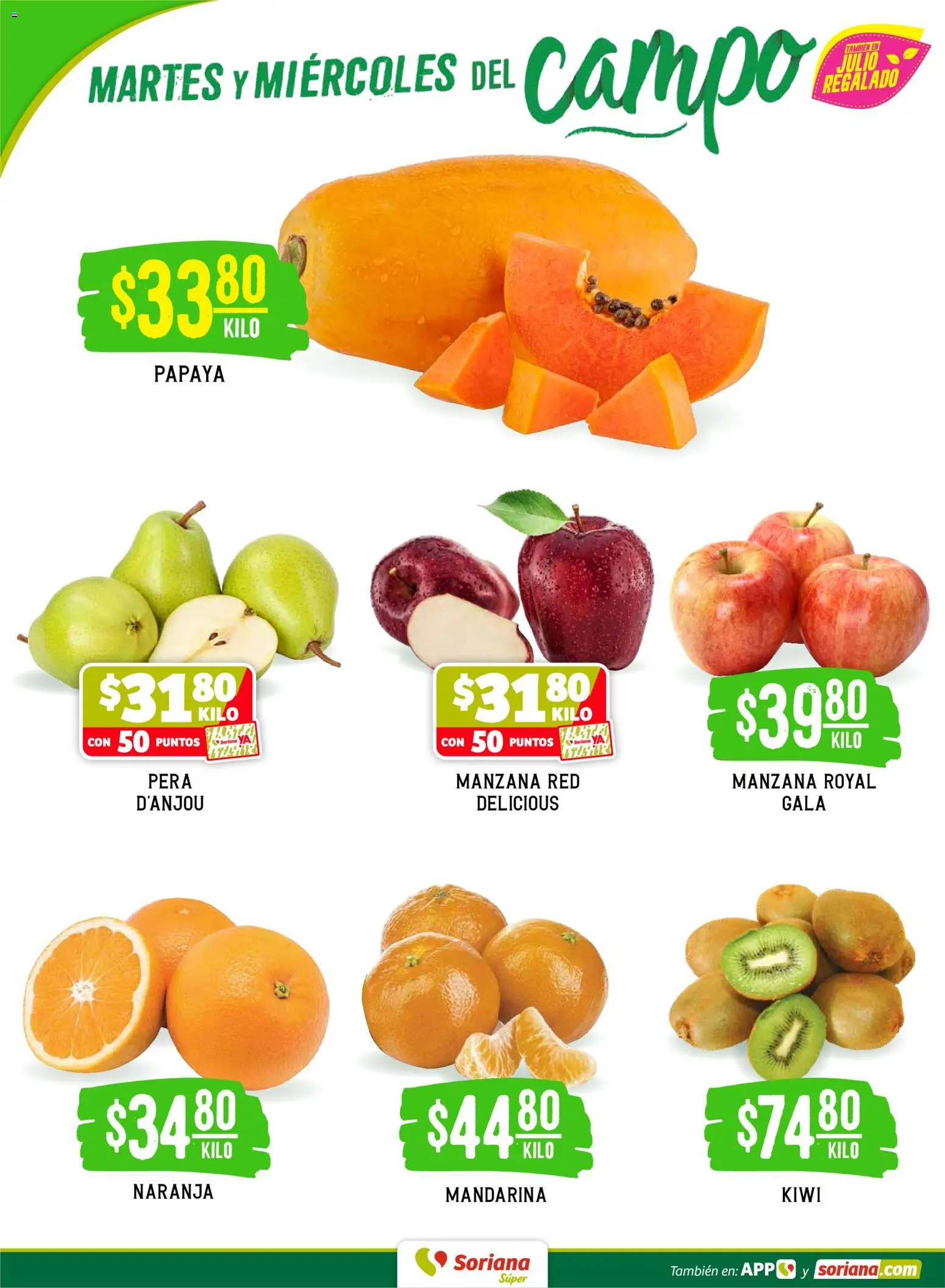 Nuevas ofertas de Soriana válidas en toda la República Mexicana desde el 14/07/2026. ¡Encuentra las mejores ofertas en Soriana Martes y Miércoles del Campo Súper: BCS, Son y Sin! | Página: 2 | Productos: Pera, Manzana, Kiwi