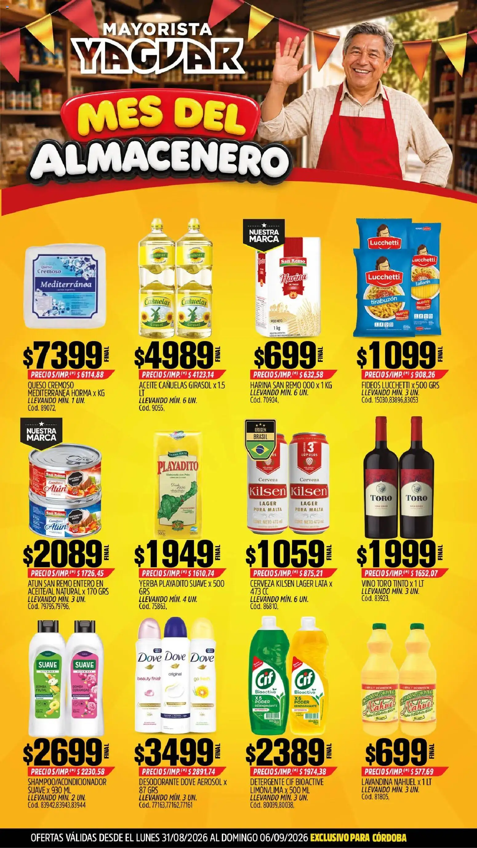 Yaguar - Oferta Semanal Córdoba │ válido desde el 31/08/2026 | Página: 1 | Productos: Mate, Harina, Detergente, Vino