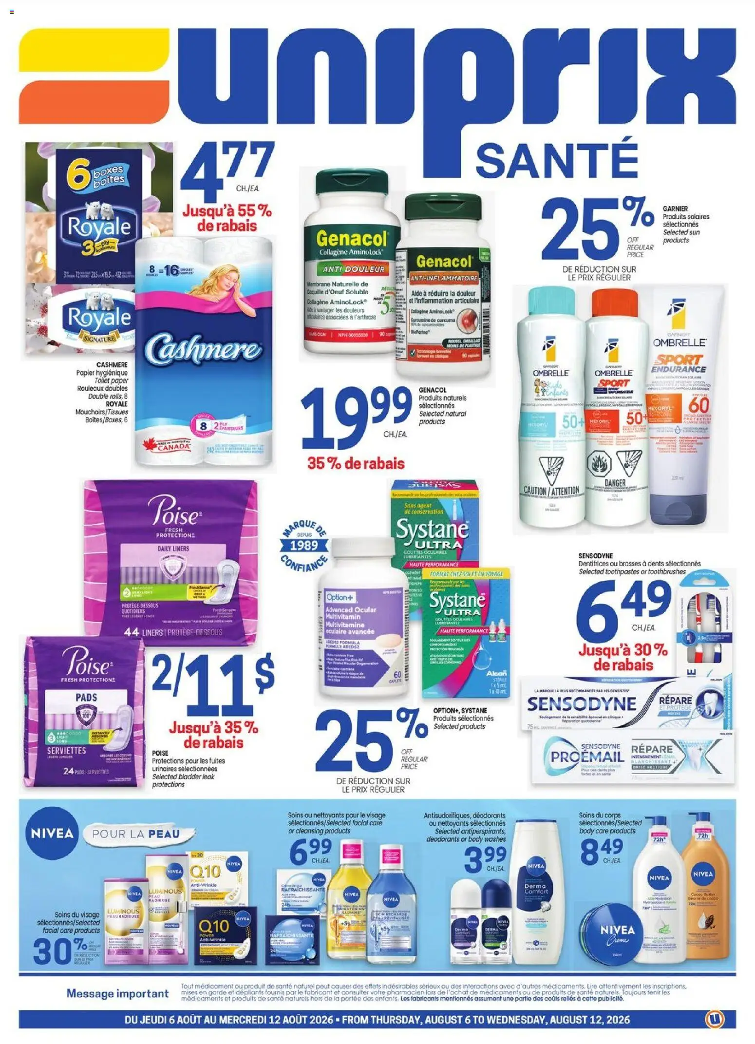 Uniprix flyer valid from Aug 6, 2026 | Page: 1 | Products: Butter