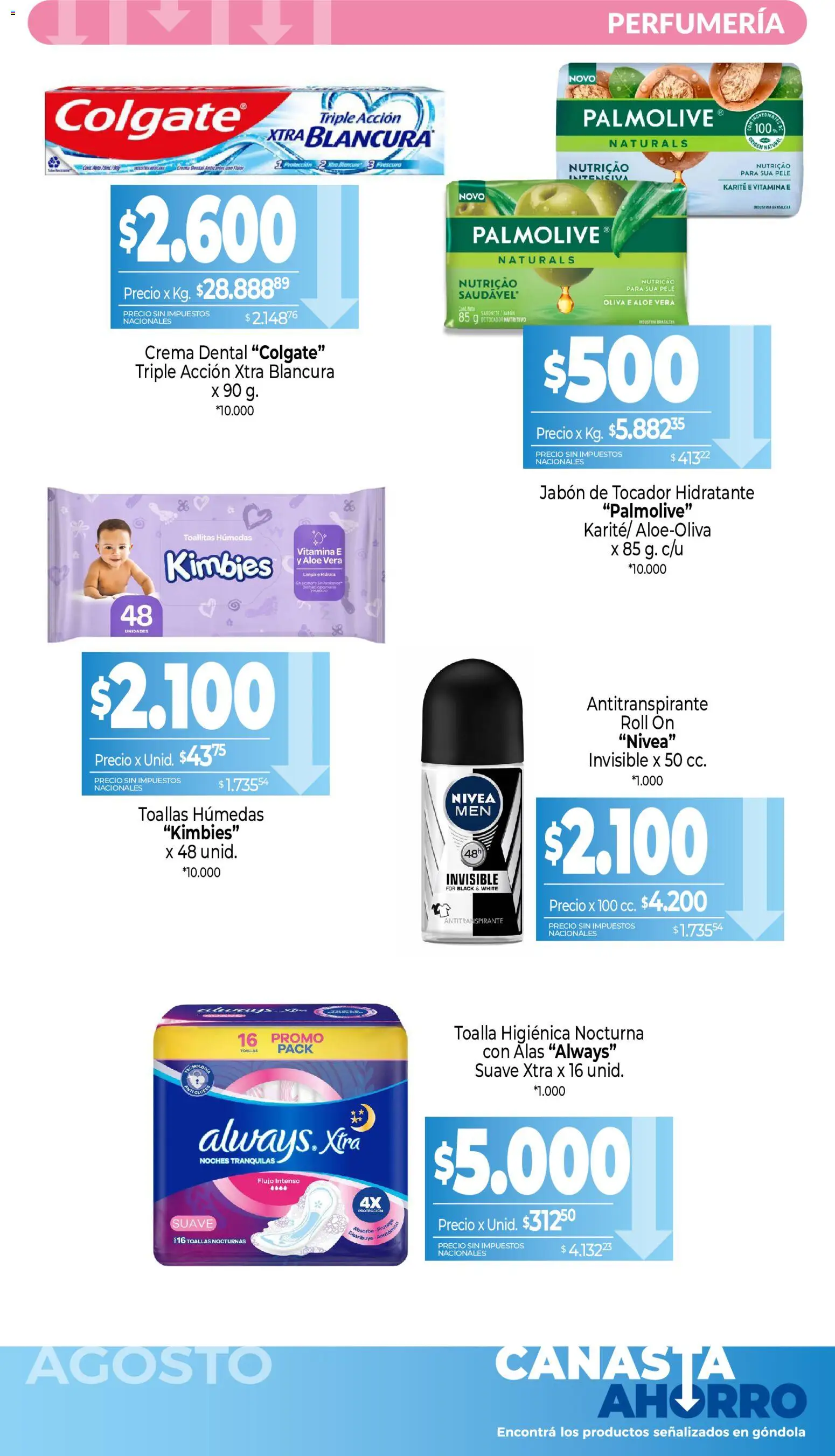 La Anonima Canasta Ahorro │ válido desde el 01/08/2026 | Página: 10 | Productos: Toalla, Toallitas húmedas, Oliva, Canasta