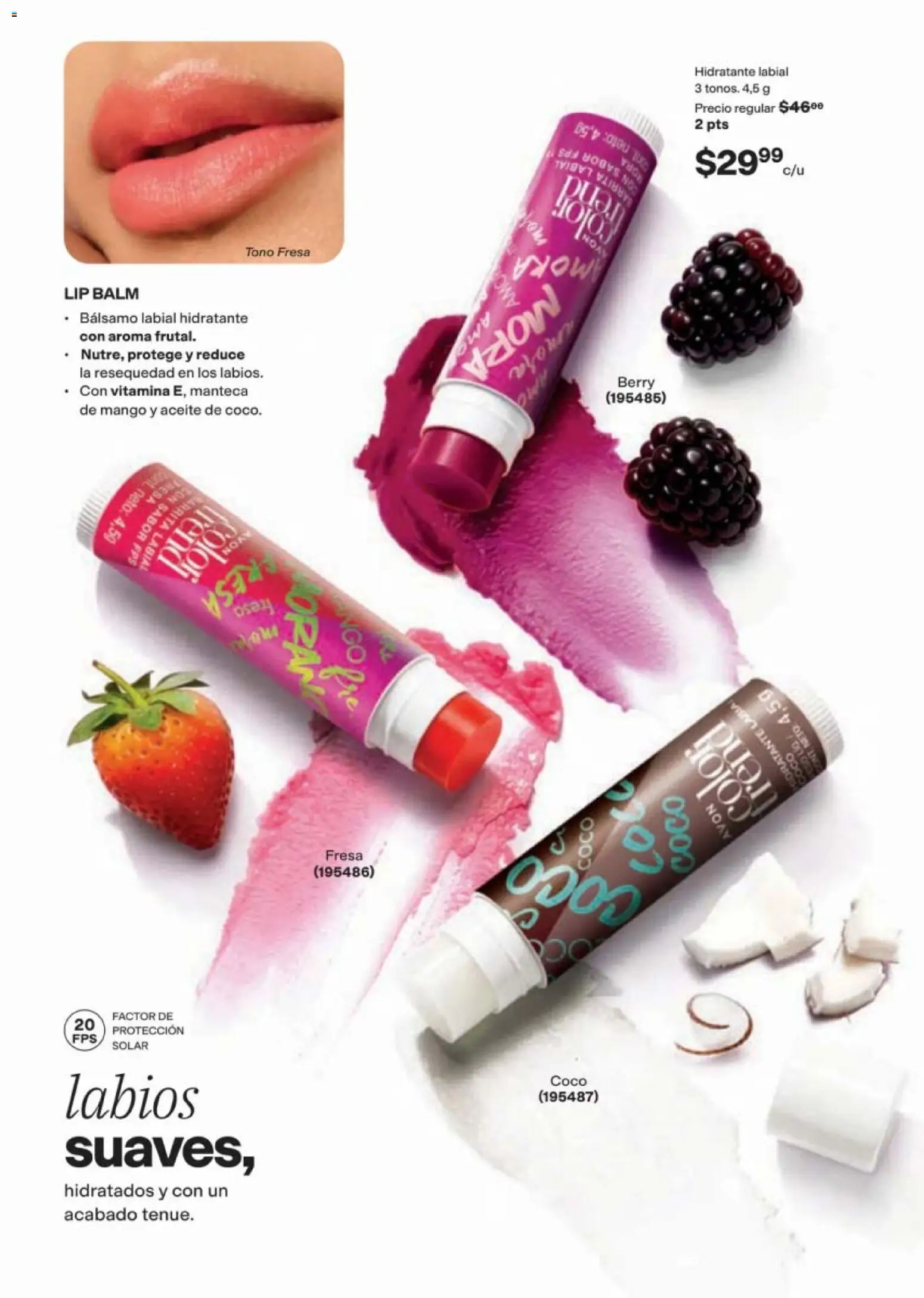 Nuevas ofertas de AVON válidas en toda la República Mexicana desde el 11/09/2026. ¡Encuentra las mejores ofertas en AVON campaña 14 2026! | Página: 61 | Productos: Fresa, Coco, Mango, Bálsamo labial