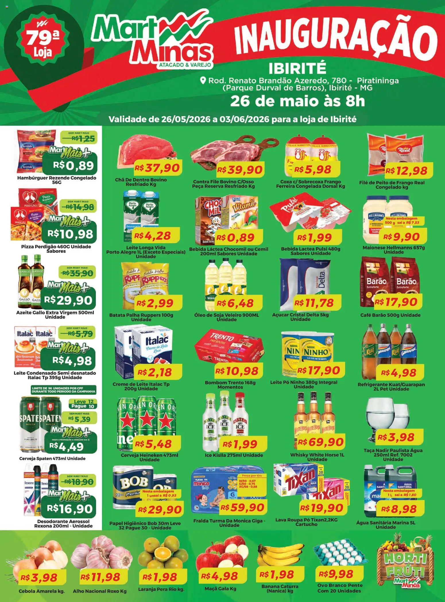 Mart Minas Folheto - válido de 26.05.2026 | Página: 1 | Produtos: Leite, Pizza, Refrigerante, Azeite