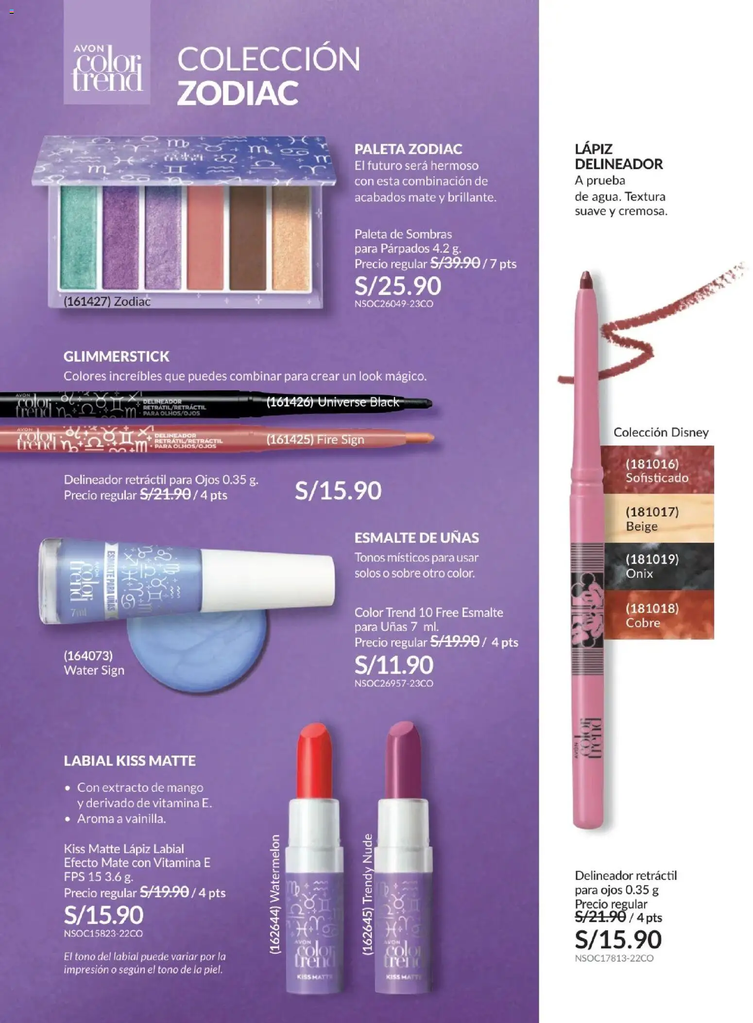 Catálogo Avon válido desde 21/04/2026 | Página: 67 | Productos: Delineador, Lápiz labial, Esmalte de uñas