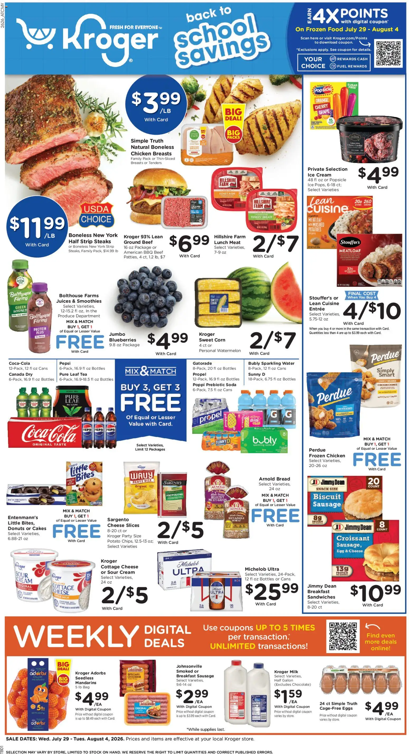 Kroger Weekly Ad - valid from 07/29/2026 | Page: 1 | Products: Chocolate, Ham, Sausage, Watermelon