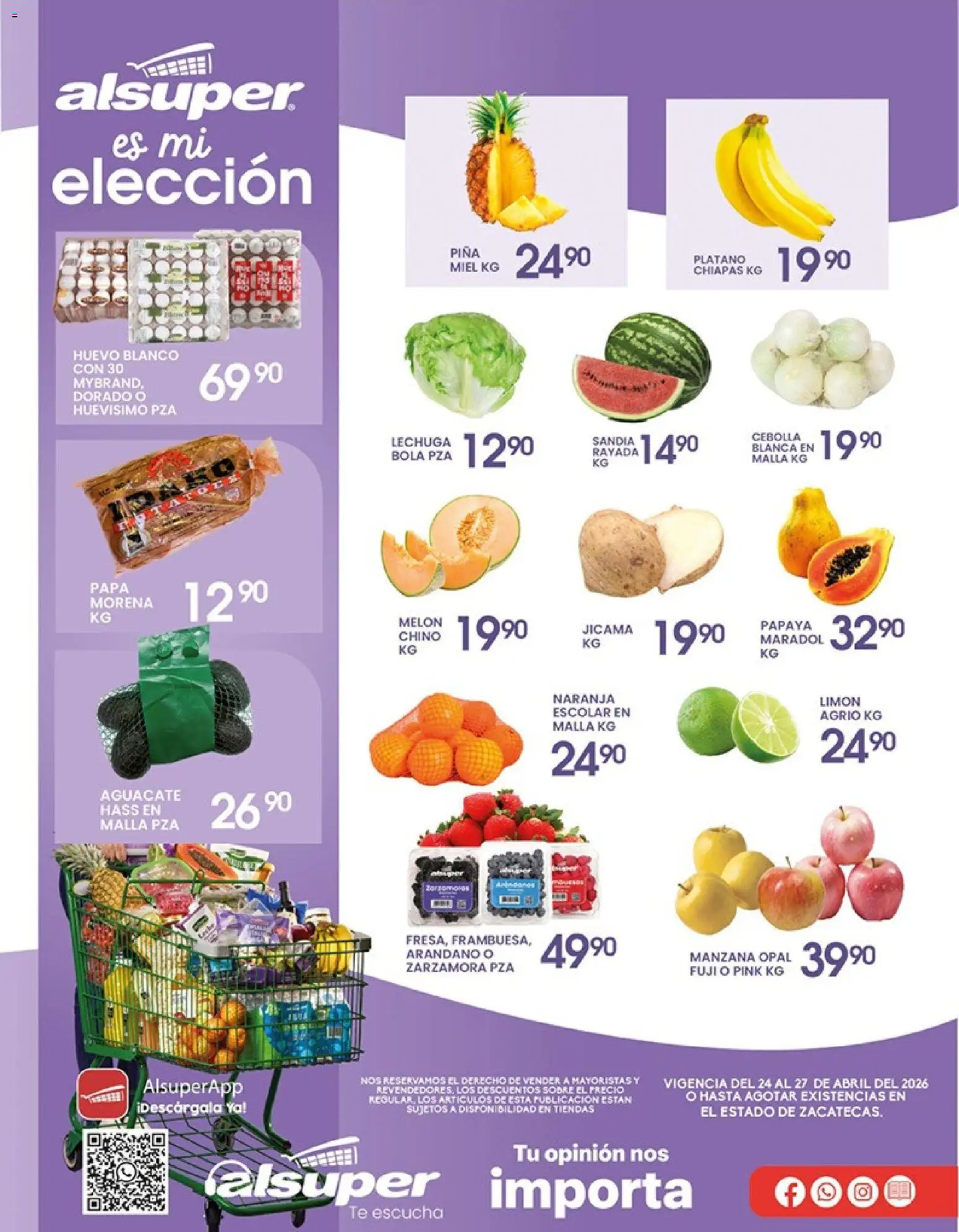 Nuevas ofertas de Alsuper válidas en toda la República Mexicana desde el 24/04/2026. ¡Encuentra las mejores ofertas en Alsuper folleto Calera! | Página: 1 | Productos: Plátano, Melón, Manzana, Limón
