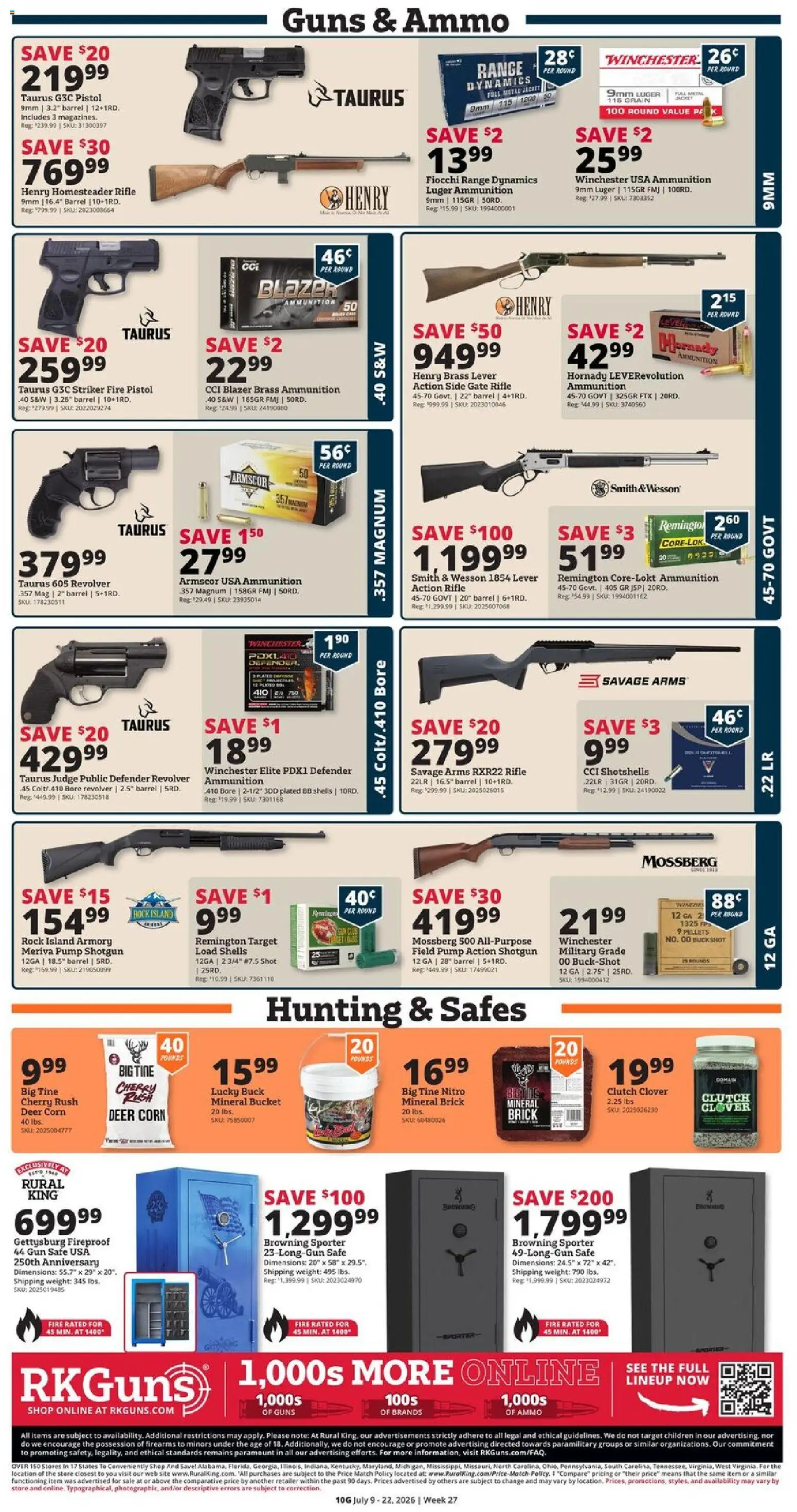 Rural King Weekly Ad - valid from 07/09/2026 | Page: 12 | Products: Safe, Shotgun, Ammo, Rifle