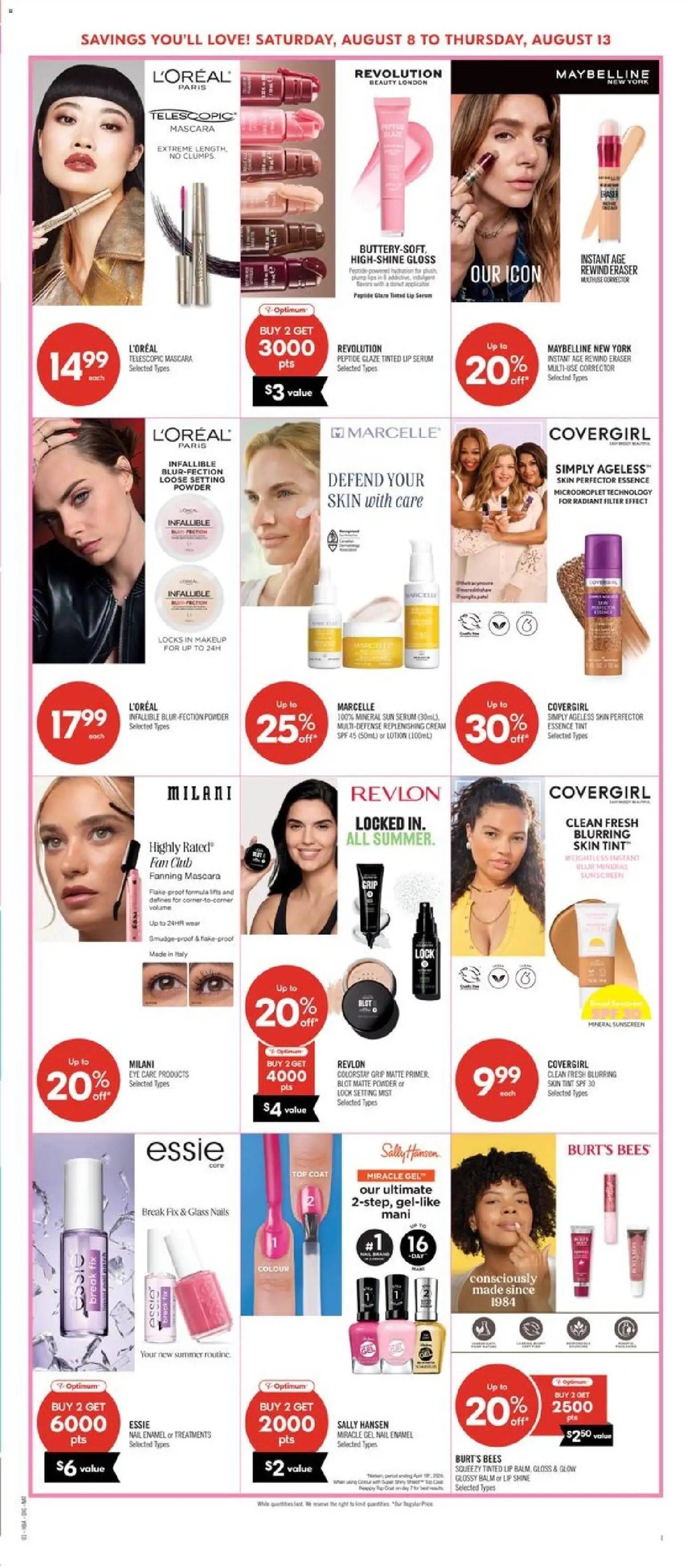 Shoppers flyer valid from Aug 7, 2026 | Page: 11 | Products: Cream, Mascara, Sunscreen, Coat