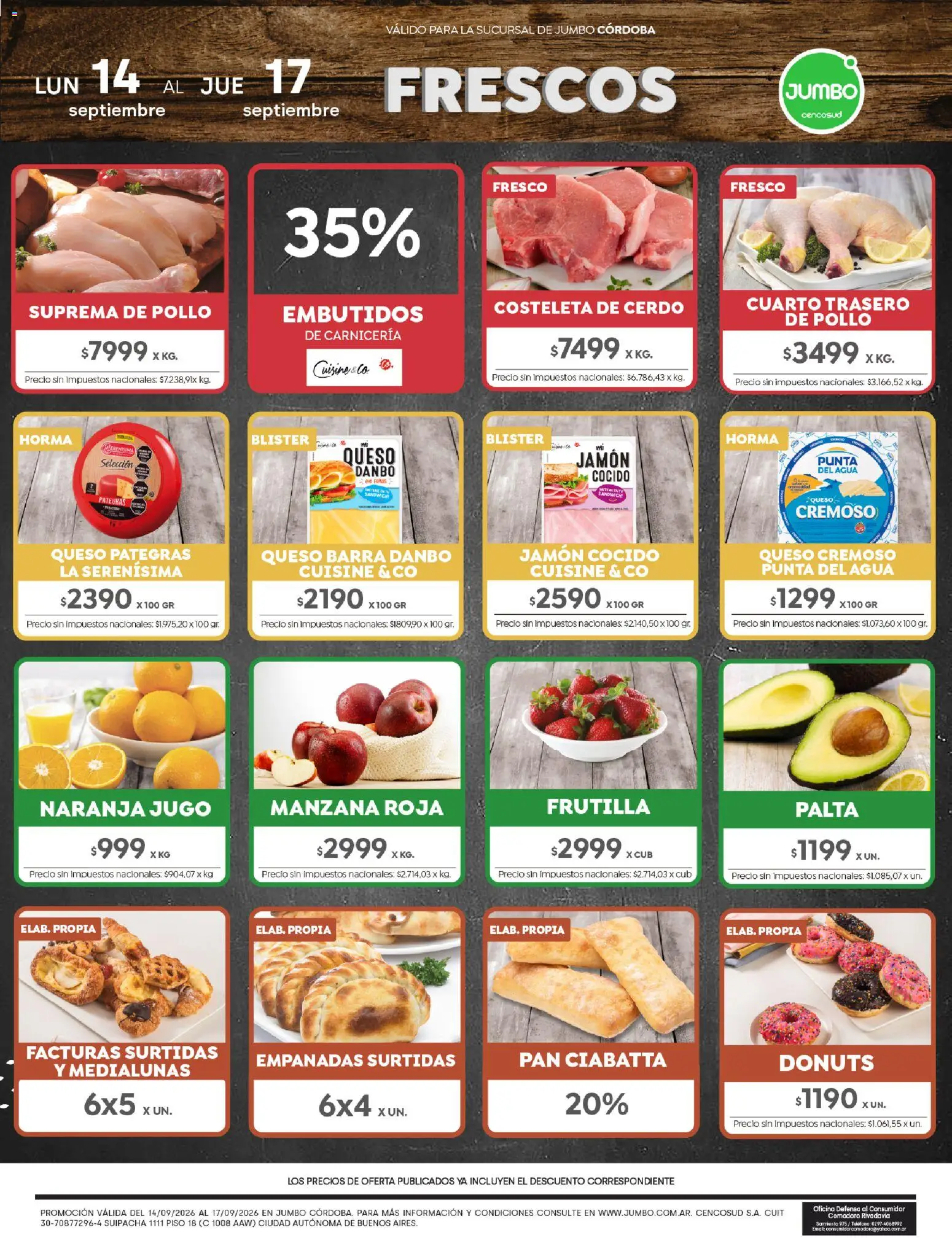 Jumbo - Ofertas | Córdoba │ válido desde el 14/09/2026 | Página: 1 | Productos: Pollo, Manzana, Queso, Pan