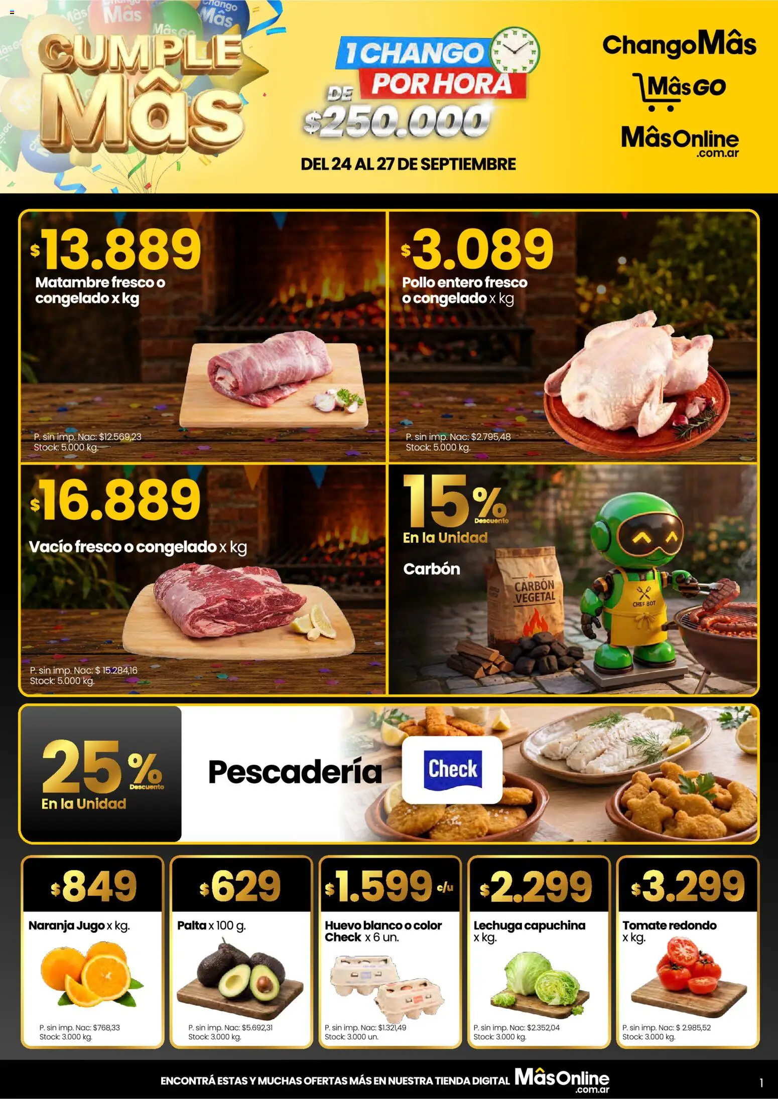 Changomas - CumpleMâs │ válido desde el 24/09/2026 | Página: 1 | Productos: Pollo entero, Tomate, Palta, Jugo