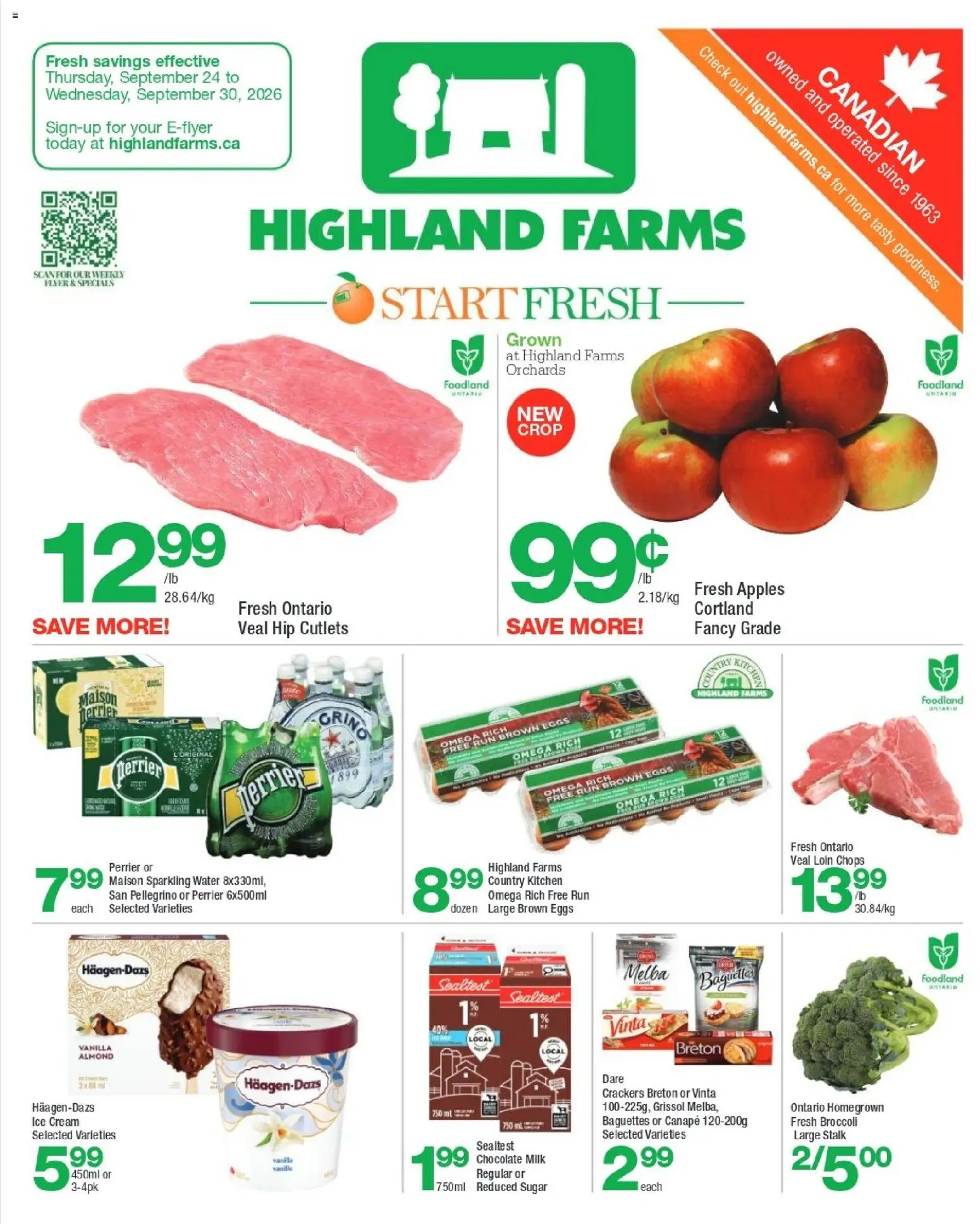 Highland Farms flyer valid from Sep 24, 2026 | Page: 1 | Products: Cream, Sugar, Broccoli, Apples