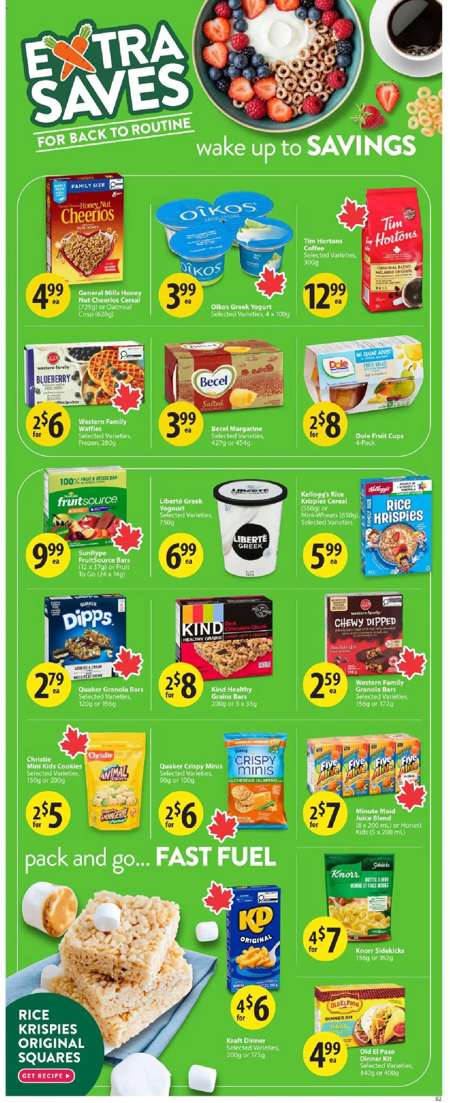 Save on foods flyer valid from Aug 6, 2026 | Page: 13 | Products: Cream, Waffles, Grains, Juice