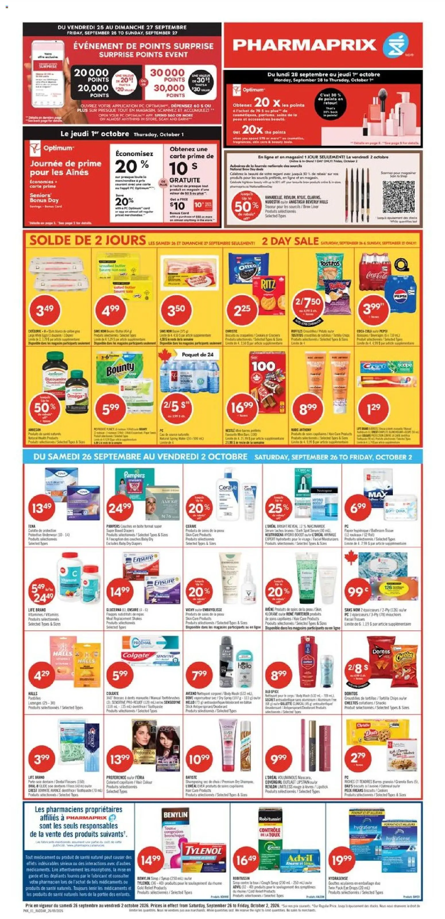 Pharmaprix flyer valid from Sep 26, 2026 | Page: 2 | Products: Tortillas, Lipstick, Tissues, Couch