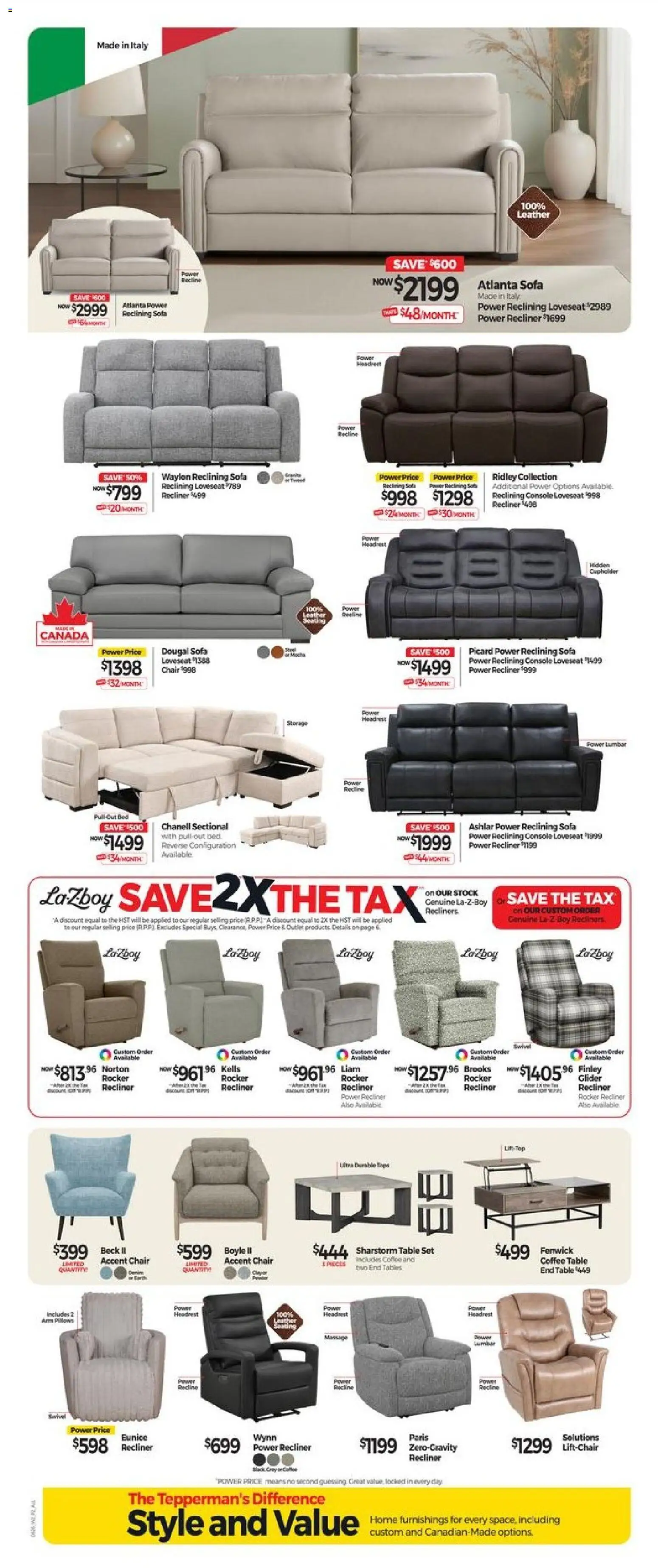 Tepperman's flyer valid from Aug 7, 2026 | Page: 3 | Products: Sofa, Table, Chair, Coffee