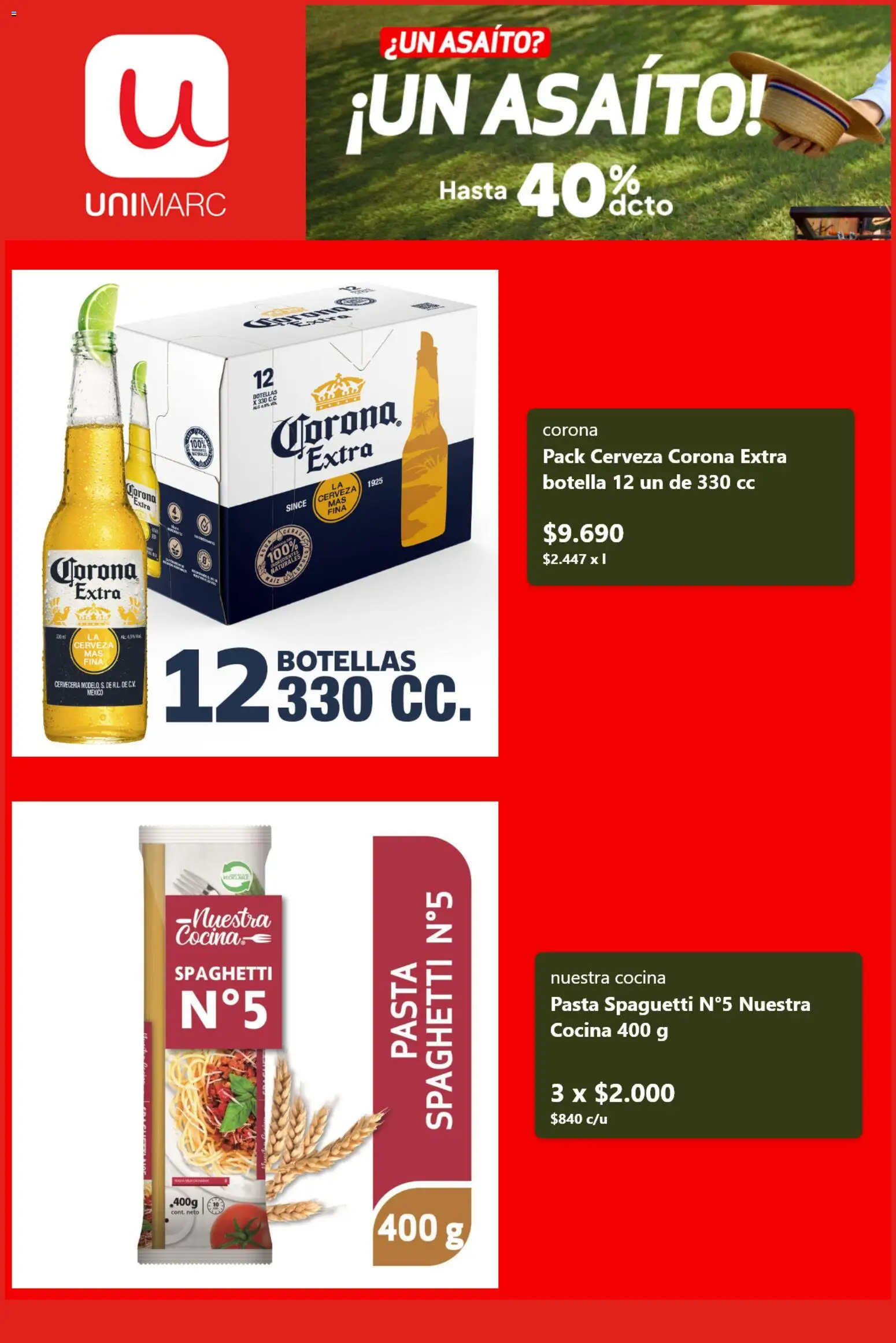 Unimarc Ofertas │ válido desde el 31.08.2026 | Página: 5 | Productos: Corona Extra, Cerveza Corona, Cerveza, Pasta