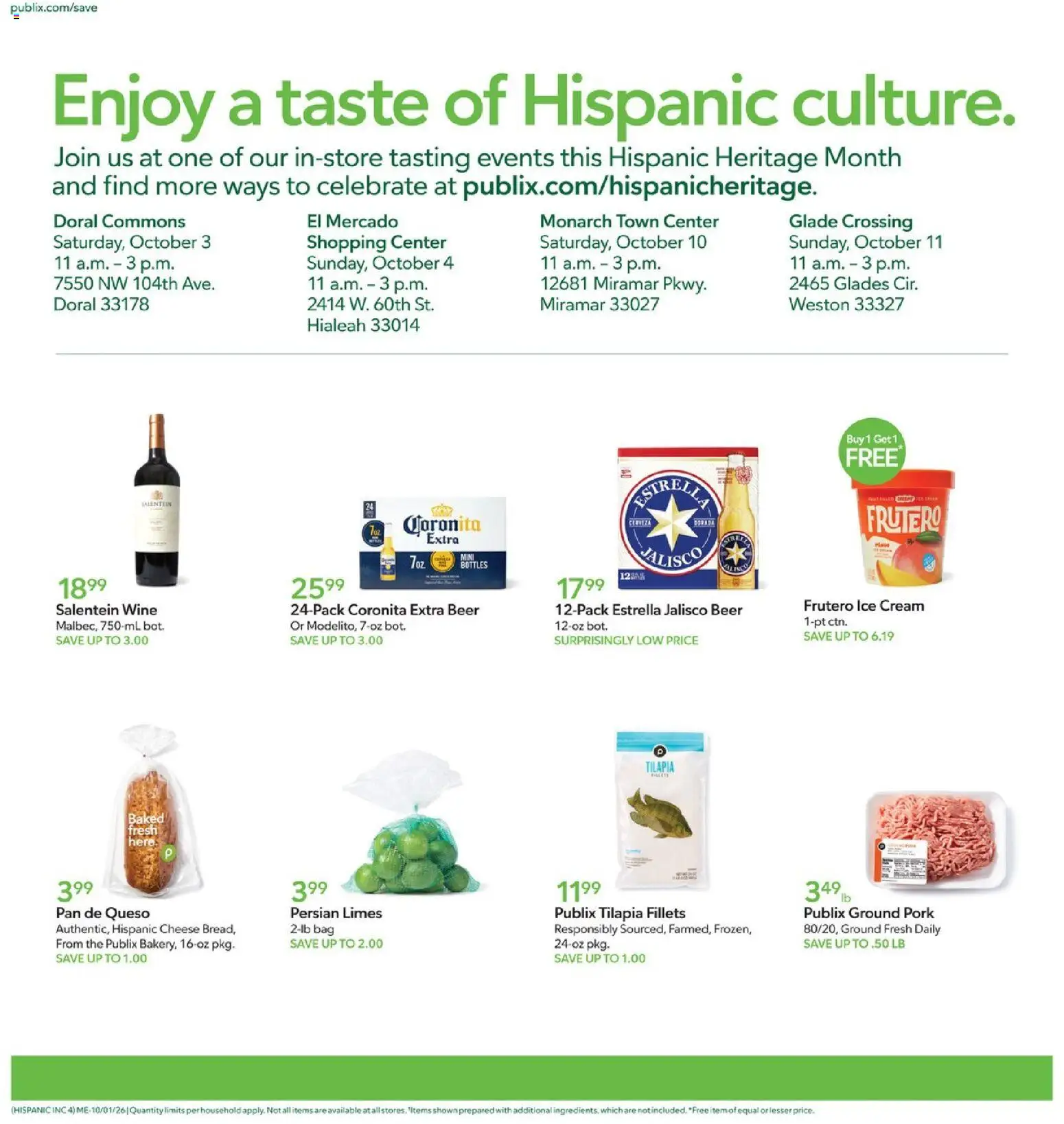 Publix Ad - valid from 10/01/2026 | Page: 4 | Products: Ground pork, Pan, Cheese, Cream