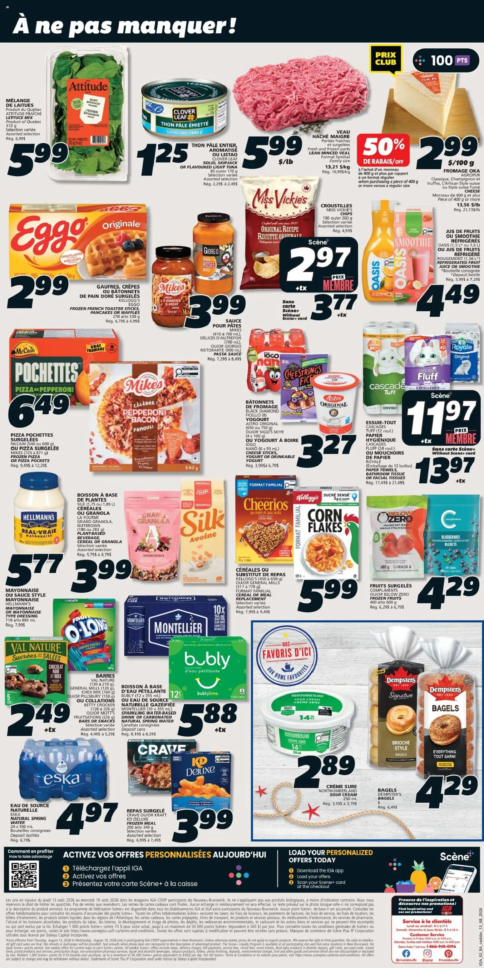 IGA flyer valid from Aug 13, 2026 | Page: 2 | Products: Fruit, Water, Cheddar, Juice