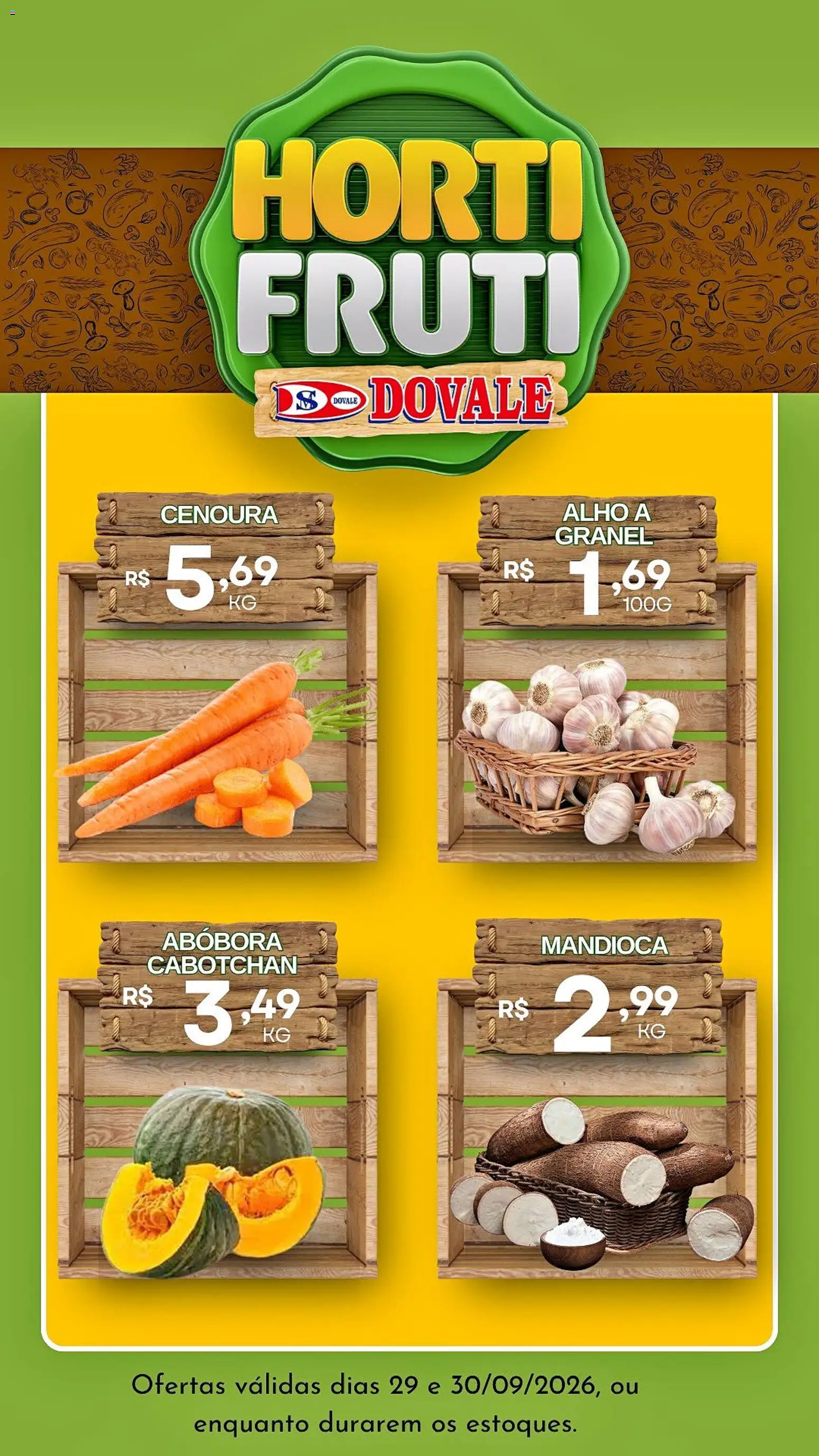 Dovale Folheto - válido de 29/09/2026 | Página: 2 | Produtos: Abóbora, Alho, Mandioca, Cenoura