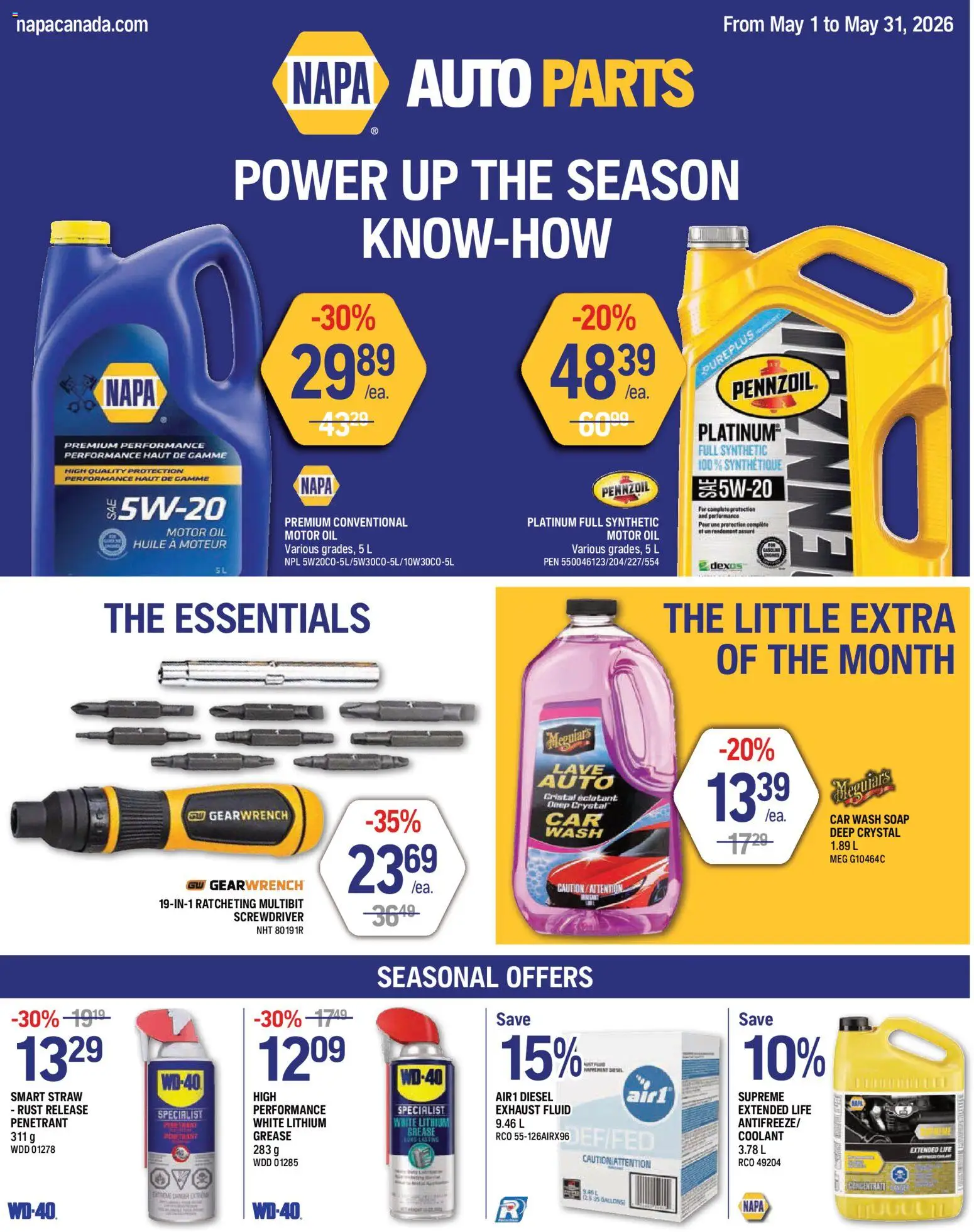 NAPA Auto Parts flyer valid from 01.05.2026 | Page: 1 | Products: Soap, Oil