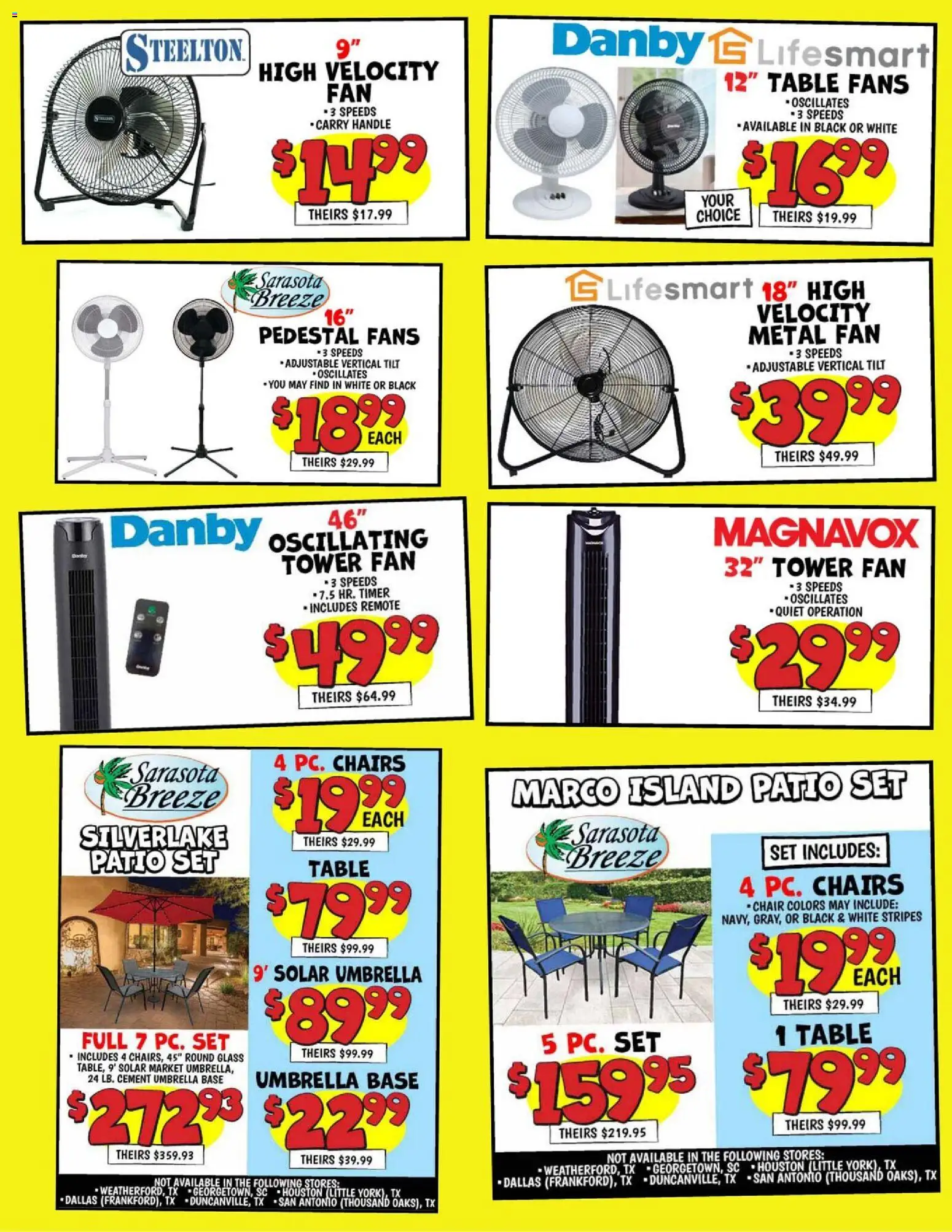Ollie's A/C and Fan Ad - valid from 12.06.2026 | Page: 3 | Products: Table, Chair, Umbrella, Fan