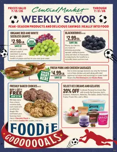 Preview of Central Market weekly ads valid from 07/15/2026 | Page: 1 | Products: Chocolate, Pork, Cookies, Grapes