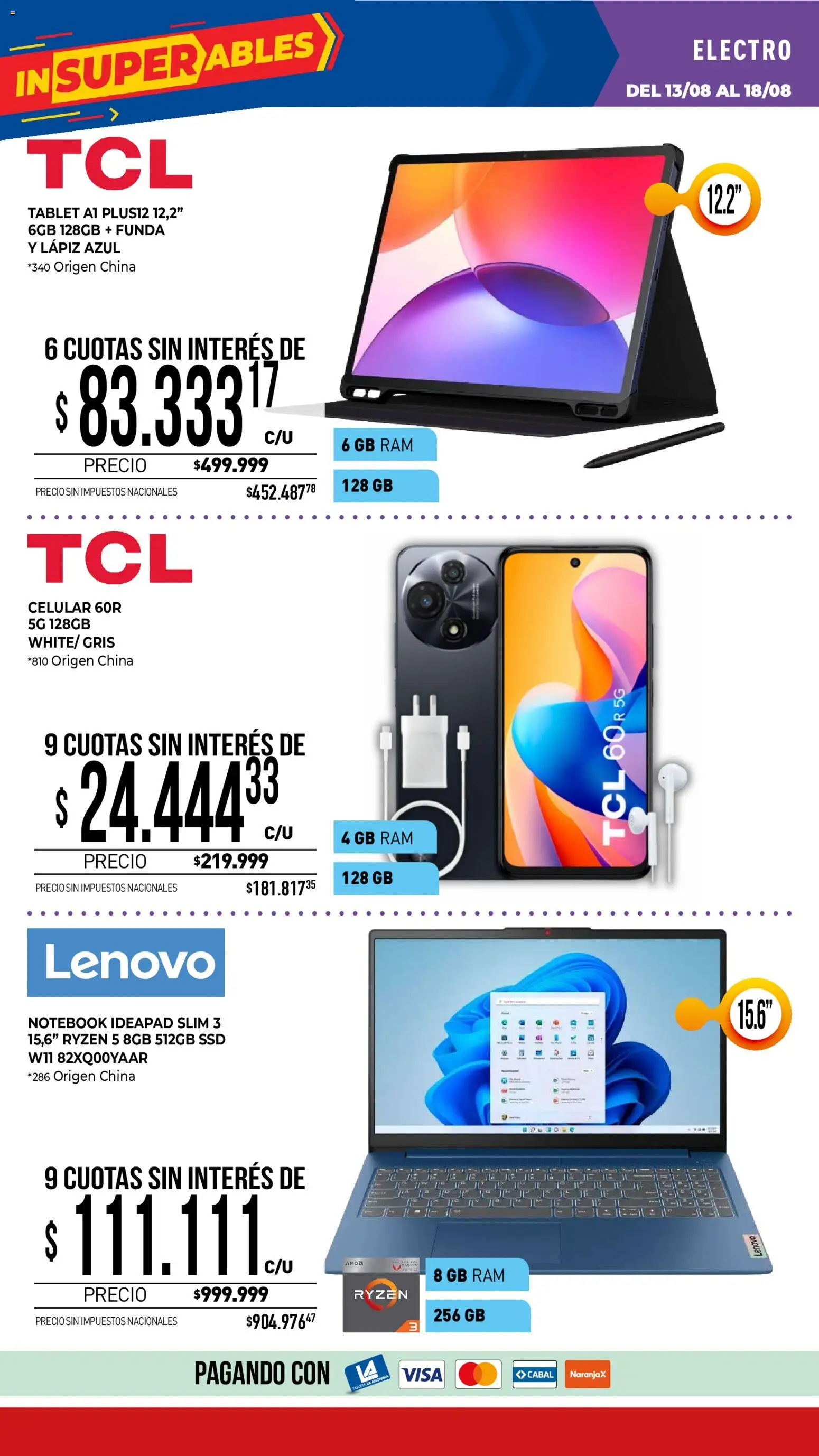 La Anonima catálogo │ válido desde el 13/08/2026 | Página: 34 | Productos: Celular, Tablet, Notebook