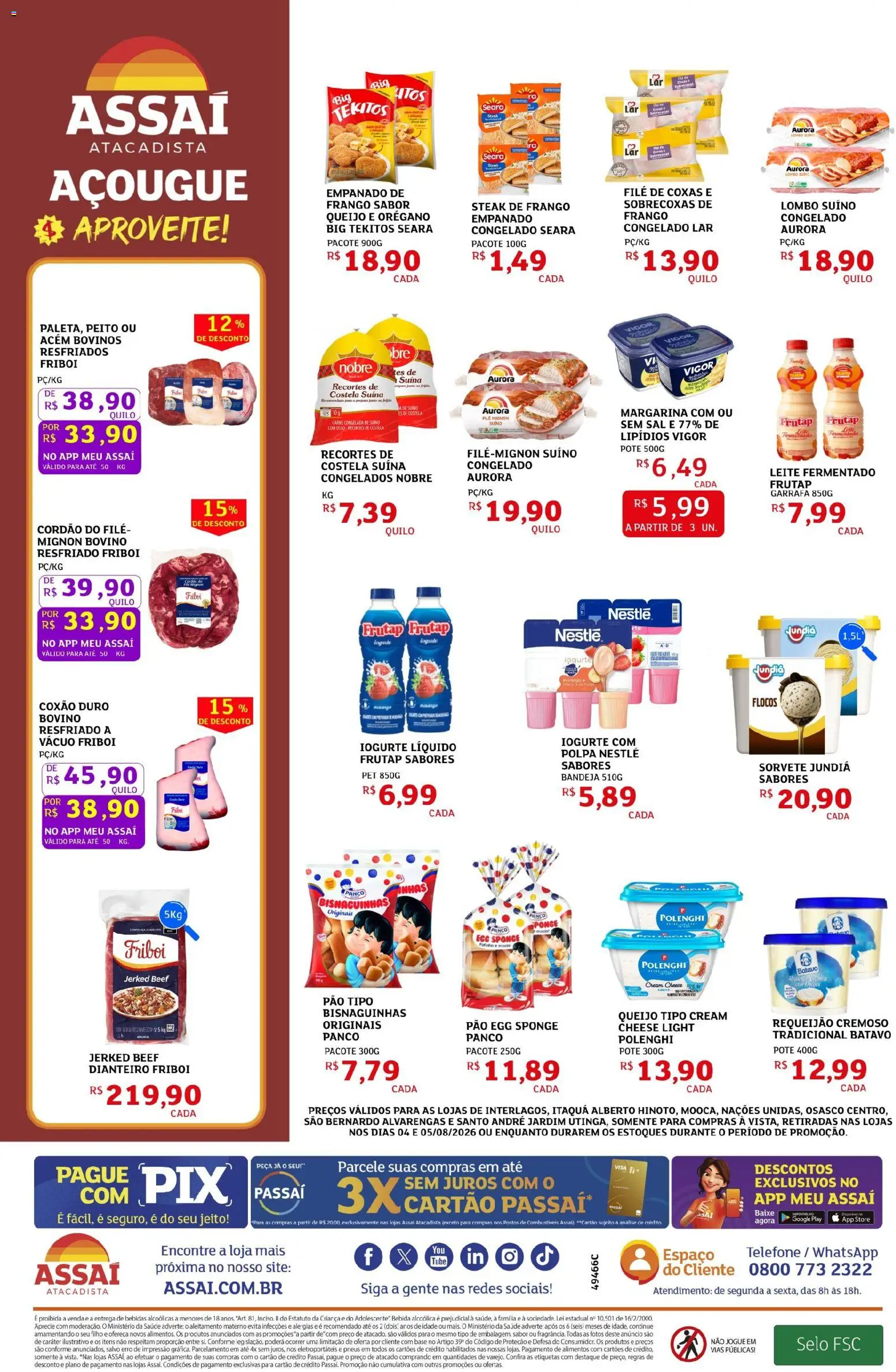 Assaí Atacadista Folheto - válido de 04/08/2026 | Página: 2 | Produtos: Filé mignon, Pão, Sal, Leite fermentado