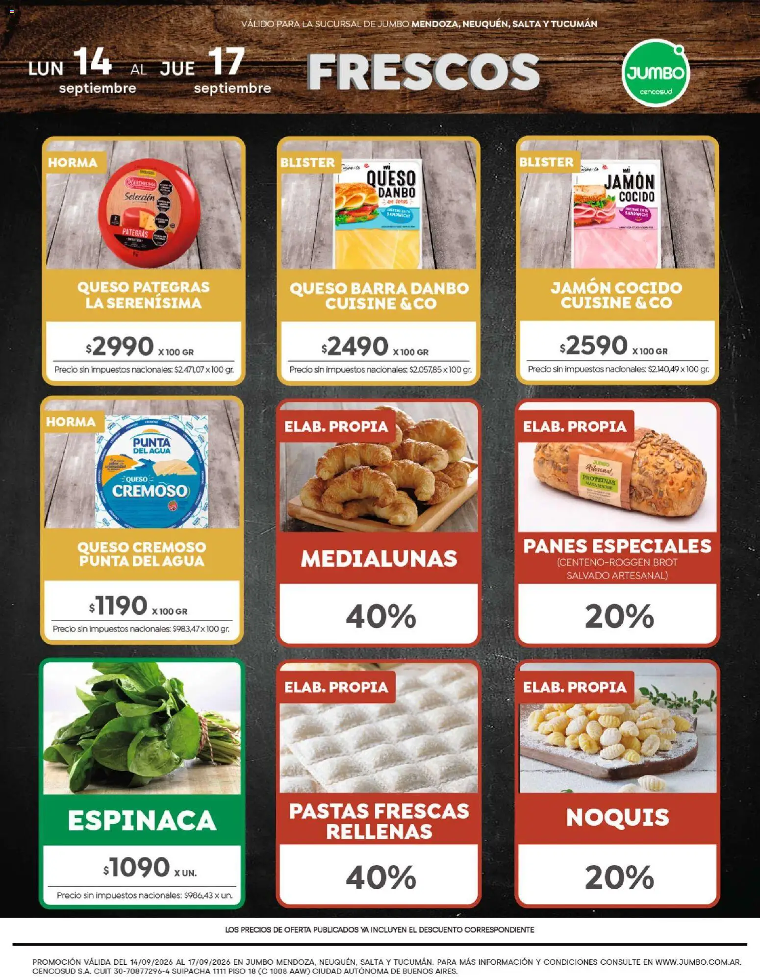 Jumbo - Ofertas | Interior │ válido desde el 14/09/2026 | Página: 1 | Productos: Jamón cocido, Jamón, Ñoquis, Espinaca