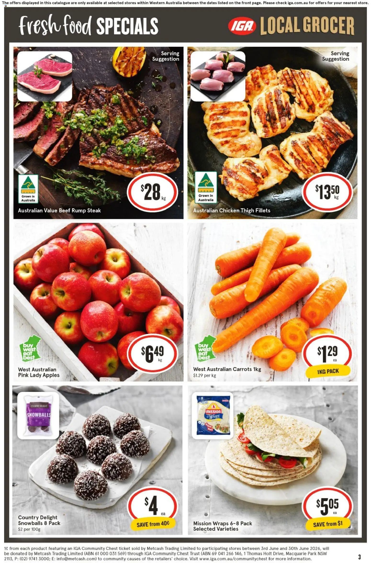 IGA catalogue - valid from 03.06.2026 | Page: 4 | Products: Chicken, Beef, Carrots, Steak