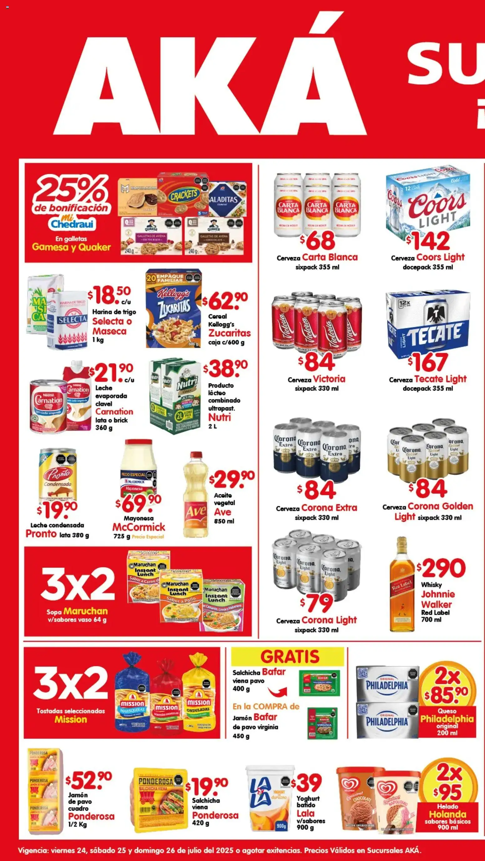 Nuevas ofertas de Arteli válidas en toda la República Mexicana desde el 24/07/2026. ¡Encuentra las mejores ofertas en Arteli folleto Aká Superbodegas! | Página: 1 | Productos: Salchicha, Avena, Leche, Helado