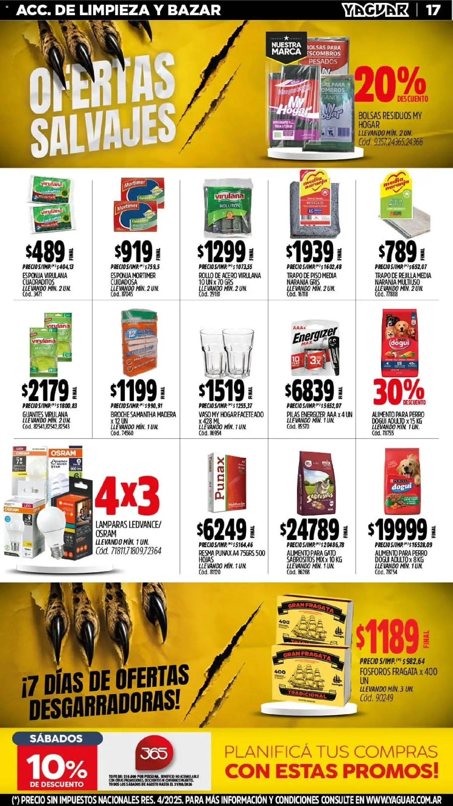 Yaguar - Oferta Semanal Mar del Plata │ válido desde el 03/08/2026 | Página: 17 | Productos: Fósforos, Rejilla, Esponja, Guantes