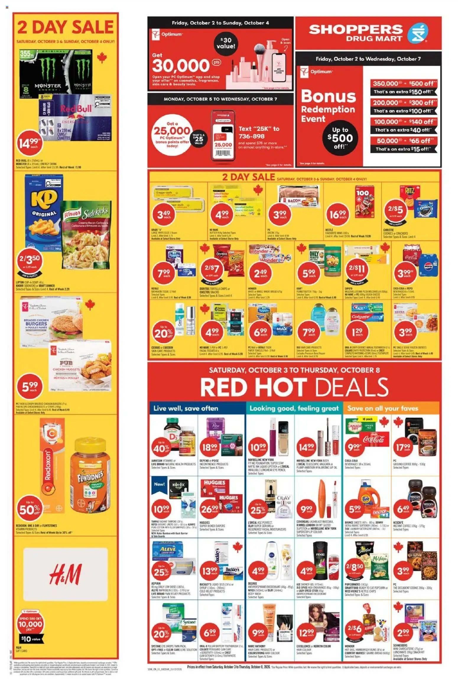 Shoppers flyer valid from Oct 3, 2026 | Page: 1 | Products: PC, Red Bull, Oil, Chicken