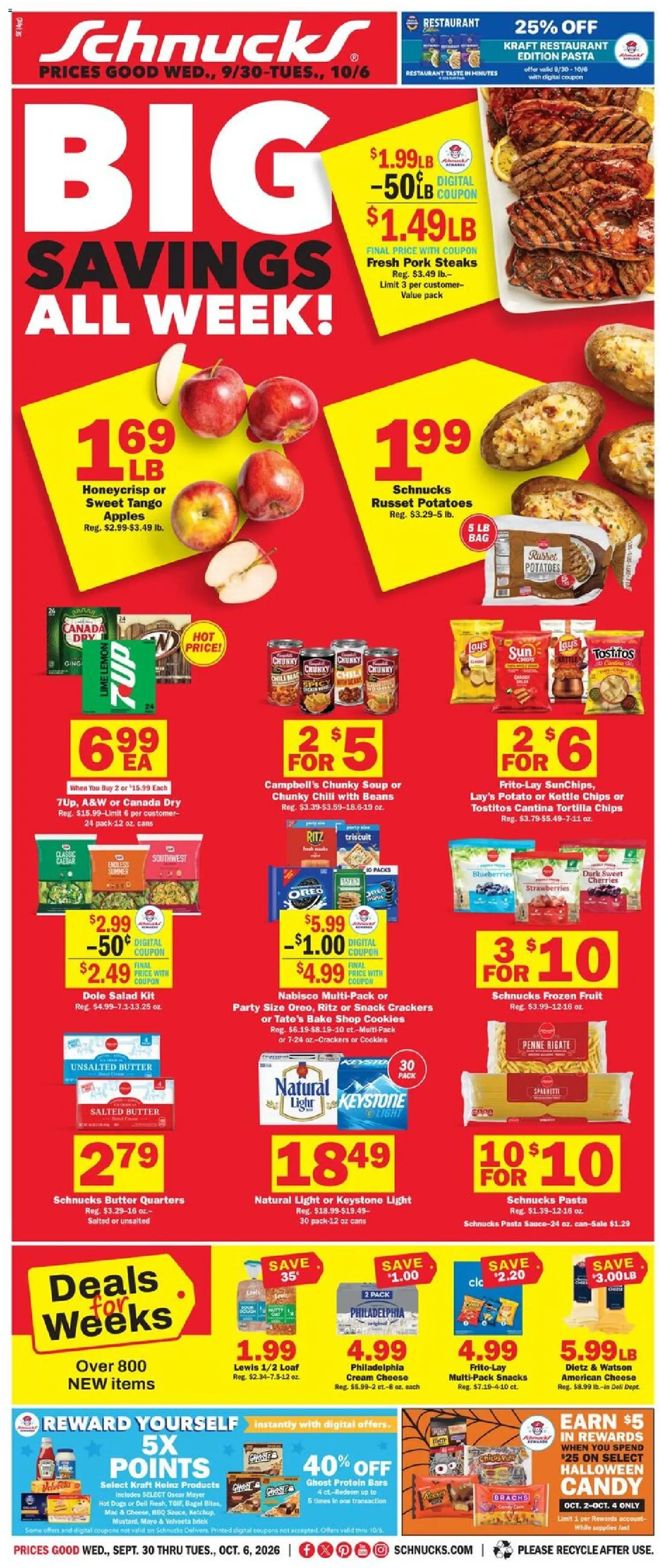 Schnucks Weekly Ad - valid from 09/30/2026 | Page: 1 | Products: Cherries, Cheese, Tortilla chips, Blueberries