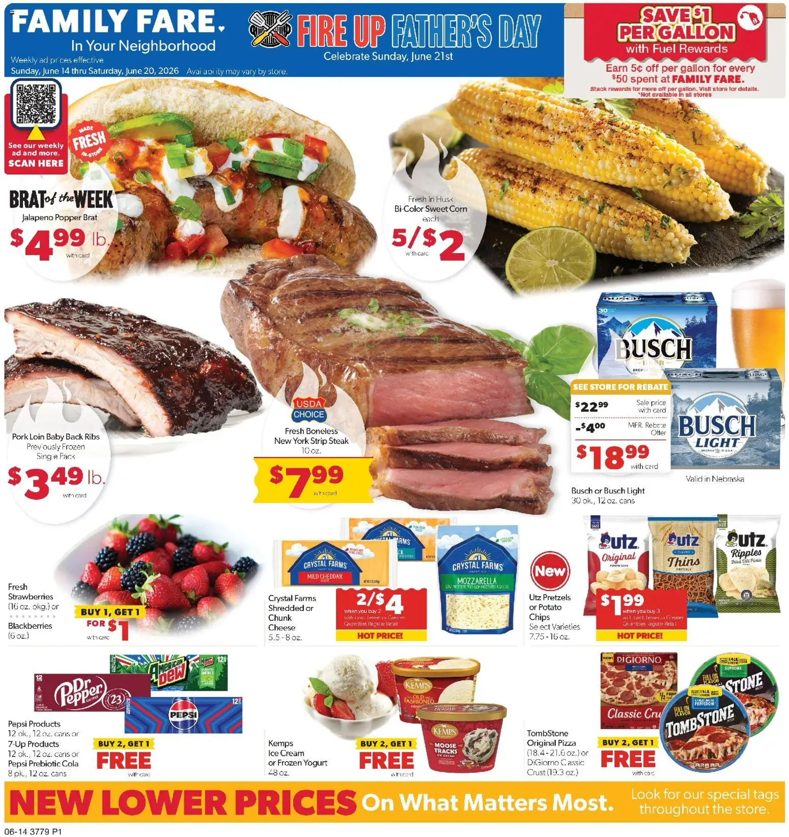 Family Fare Weekly Ad - NE - valid from 14.06.2026 | Page: 1 | Products: Cheese, Yogurt, Chips, Dill