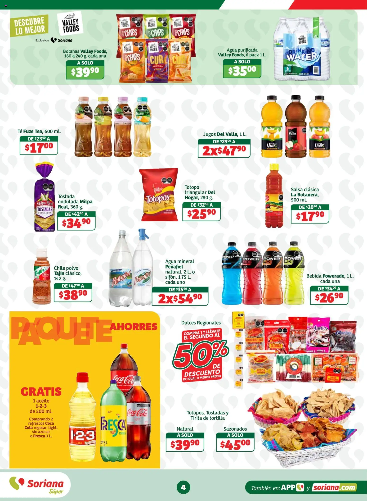Nuevas ofertas de Soriana válidas en toda la República Mexicana desde el 11/09/2026. ¡Encuentra las mejores ofertas en Soriana Súper - En México oferta se dice Soriana Súper Nacional! | Página: 4 | Productos: Agua, Dulces, Agua mineral, Tostadas