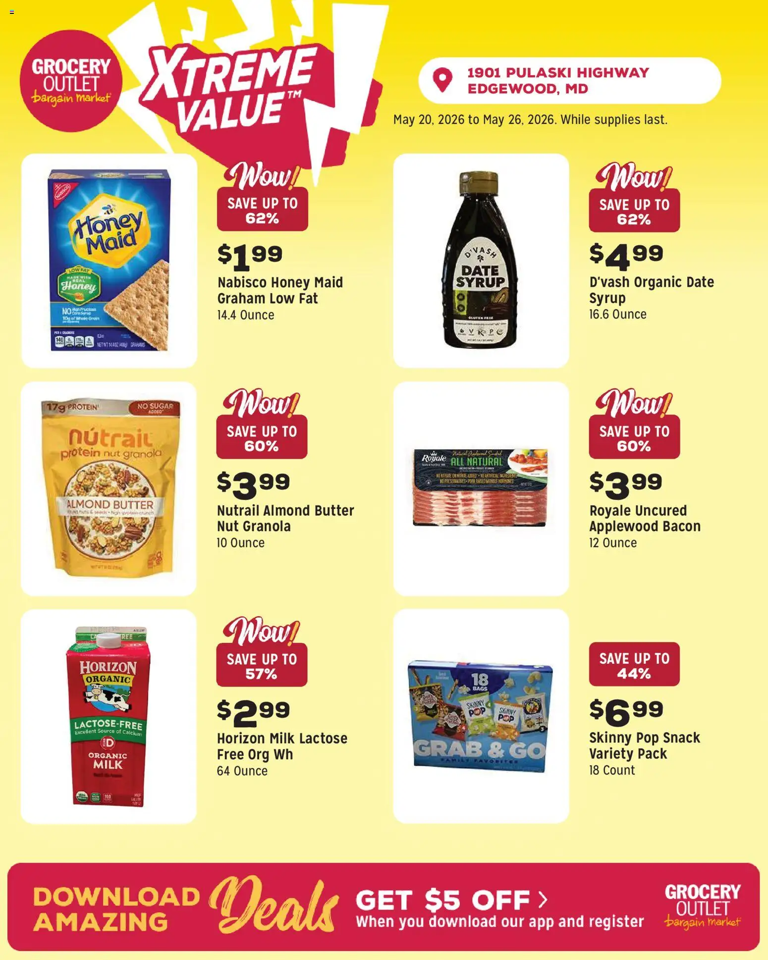 Grocery Outlet Weekly Ad - MD - valid from 20.05.2026 | Page: 7 | Products: Milk, Butter, Pork, Date