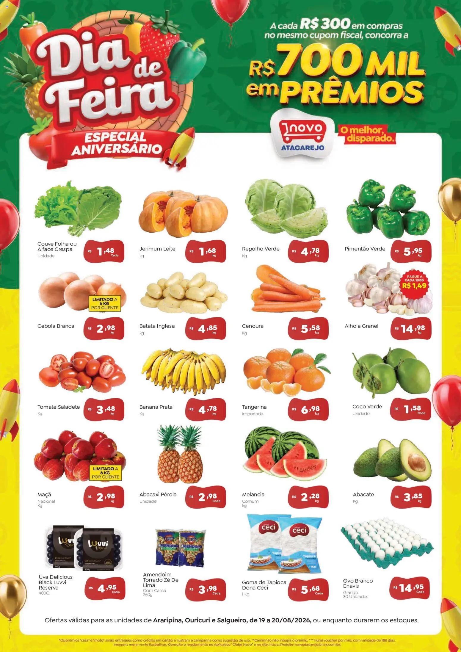 Novo Atacarejo Folheto - válido de 19/08/2026 | Página: 1 | Produtos: Alho, Tomate, Leite, Alface