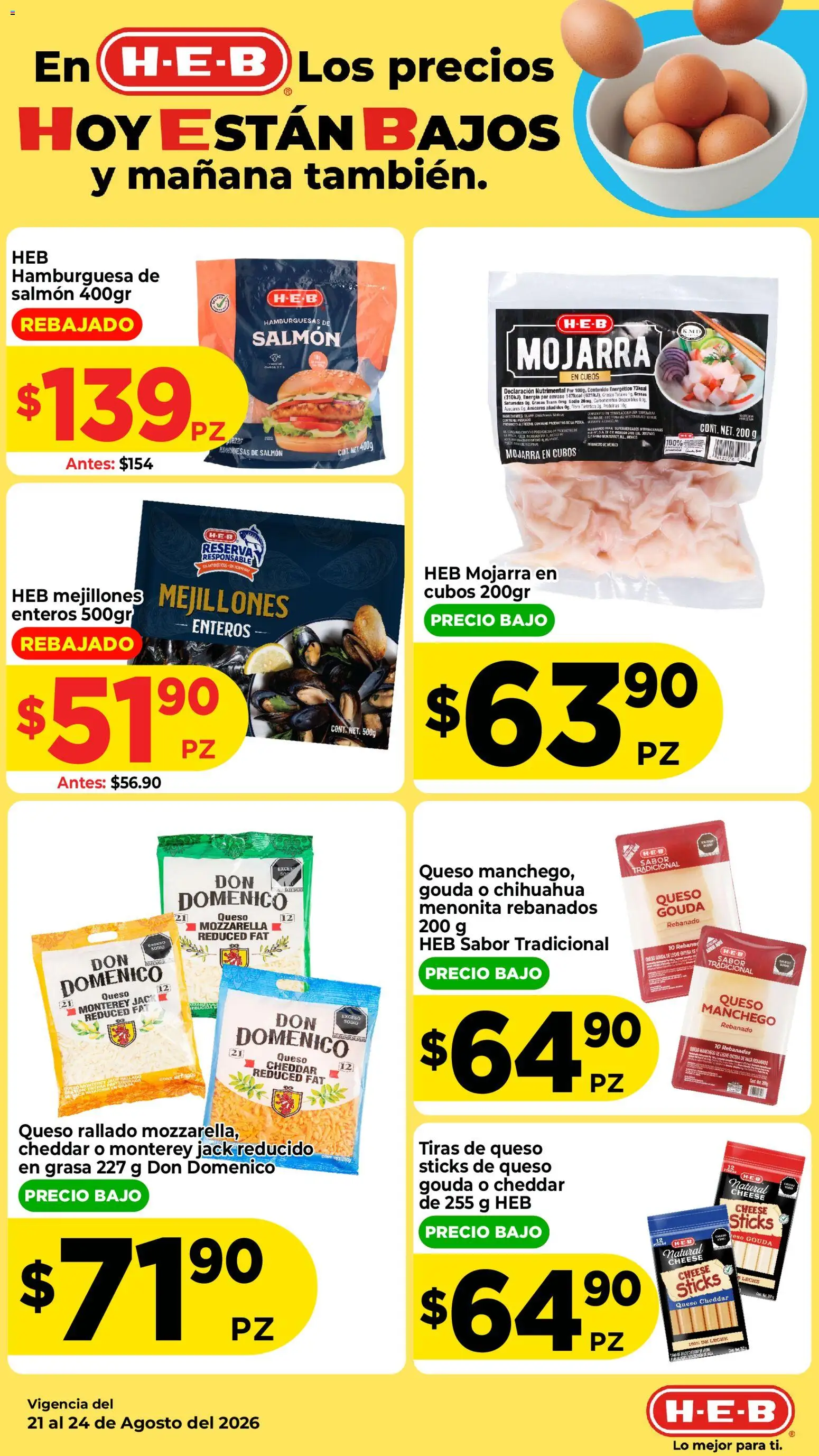 Nuevas ofertas de H-E-B válidas en toda la República Mexicana desde el 21/08/2026. ¡Encuentra las mejores ofertas en H-E-B folleto! | Página: 4 | Productos: Leche, Queso, Queso Gouda, Queso rallado