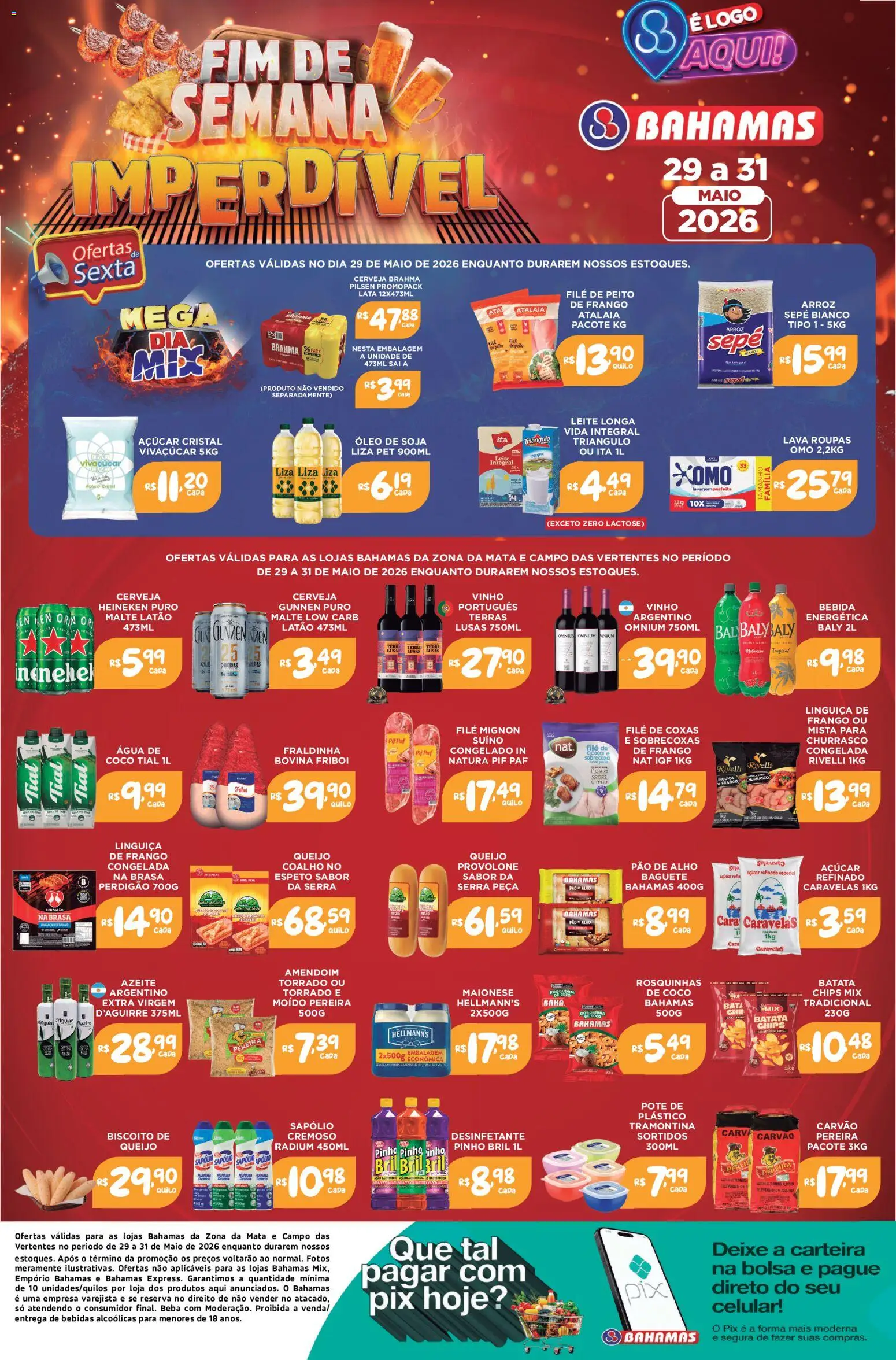 Bahamas Supermercados Folheto - válido de 29.05.2026 | Página: 1 | Produtos: Biscoito, Vinho, Heineken, Carteira