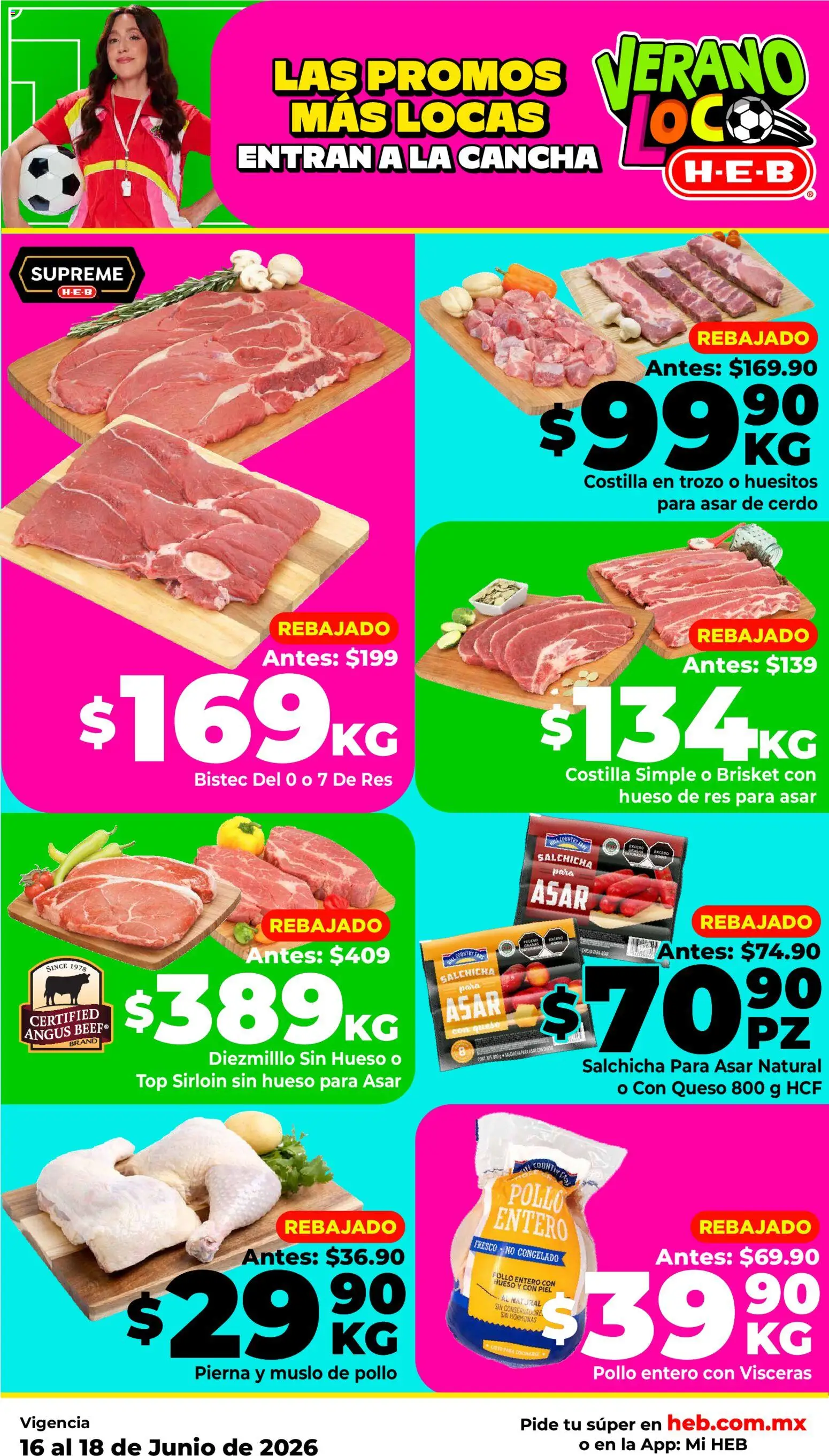 Nuevas ofertas de H-E-B válidas en toda la República Mexicana desde el 16.06.2026. ¡Encuentra las mejores ofertas en H-E-B folleto Ofertas! | Página: 3 | Productos: Salchicha, Cerdo, Res, Top