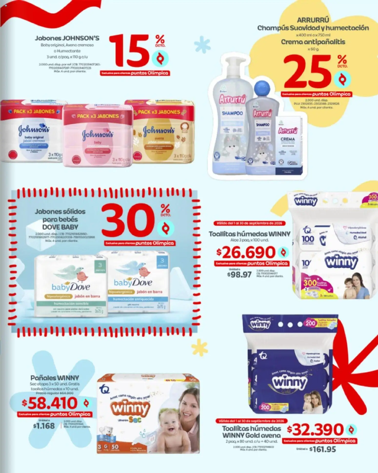 Olímpica revista - valida desde el 15/09/2026 | Página: 9 | Productos: Crema, Jabón, Pañales, Toallitas húmedas