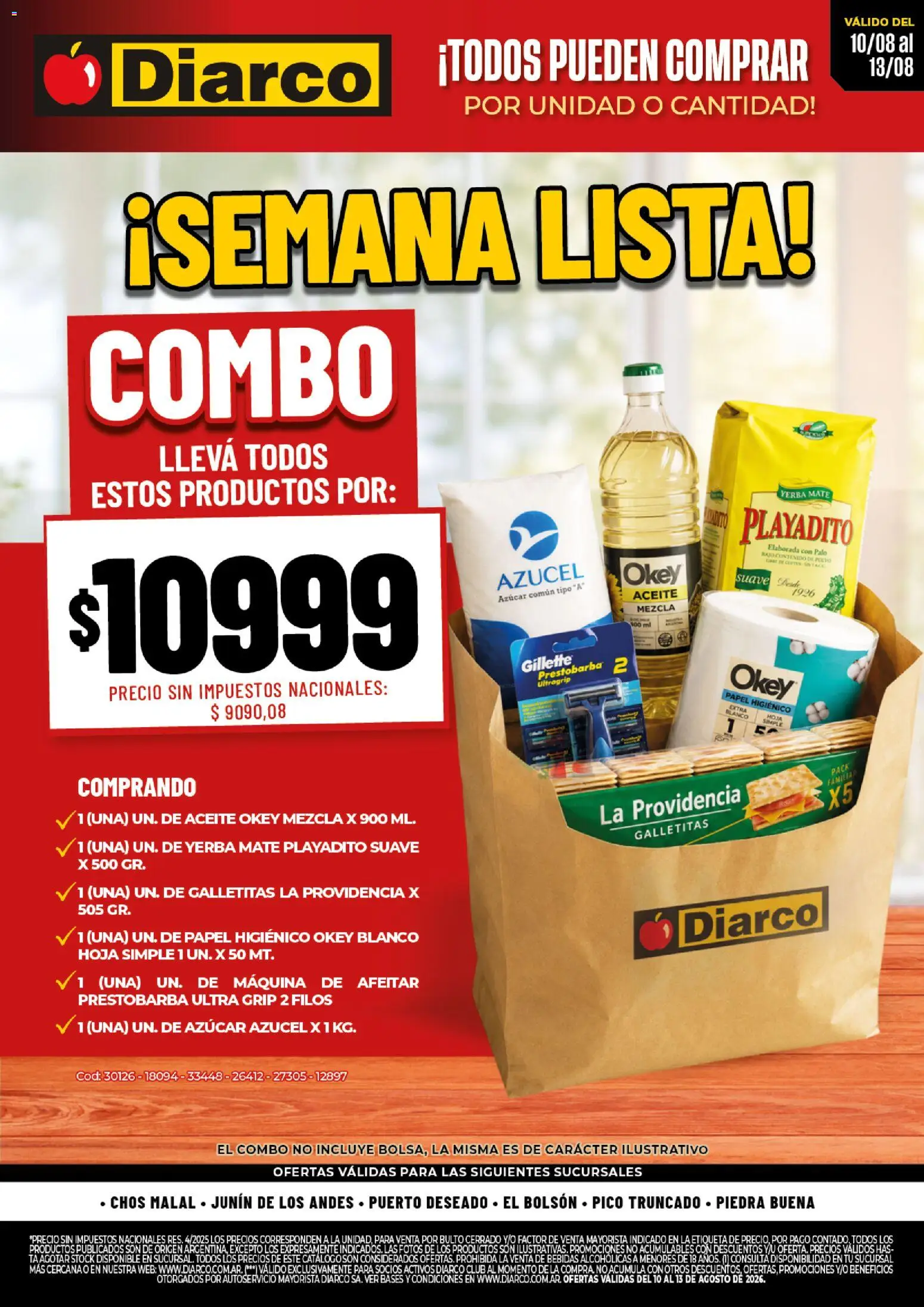 Diarco - Semana Lista │ válido desde el 10/08/2026 | Página: 1 | Productos: Papel higiénico, Maquina de afeitar, Yerba, Polvo
