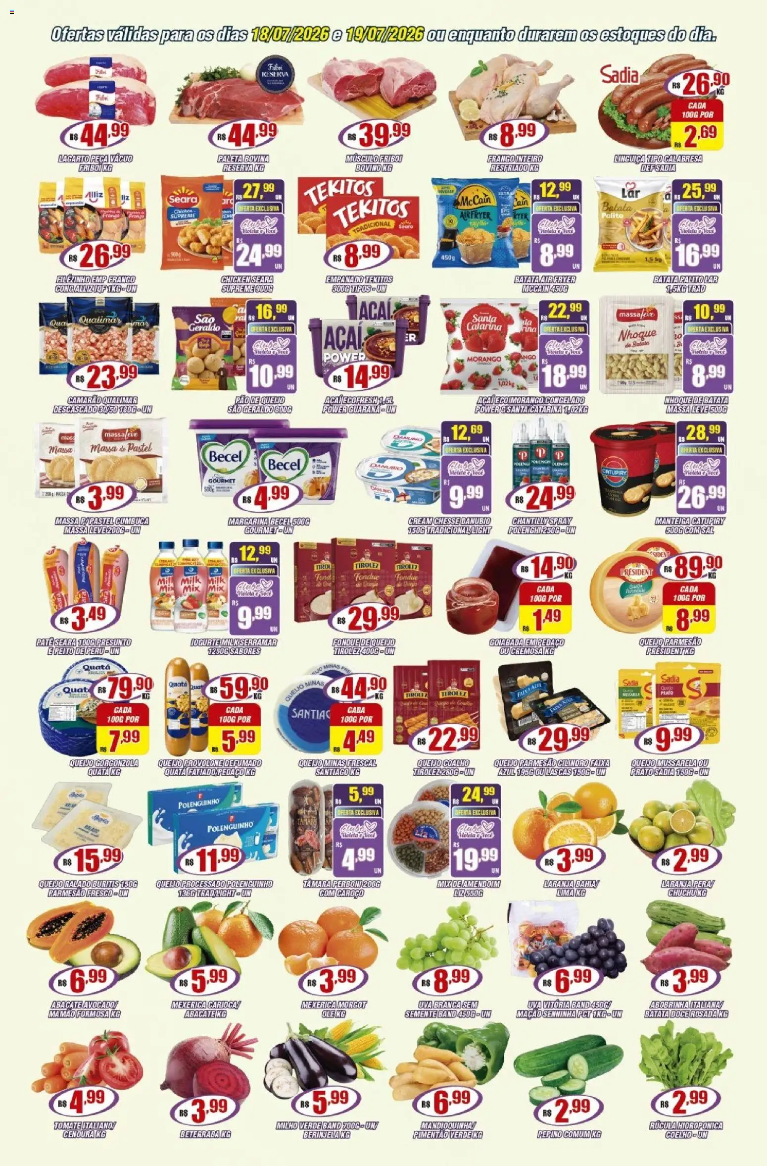 Violeta Supermercados Folheto - válido de 18/07/2026 | Página: 2 | Produtos: Berinjela, Catupiry, Massa de pastel, Pão de queijo