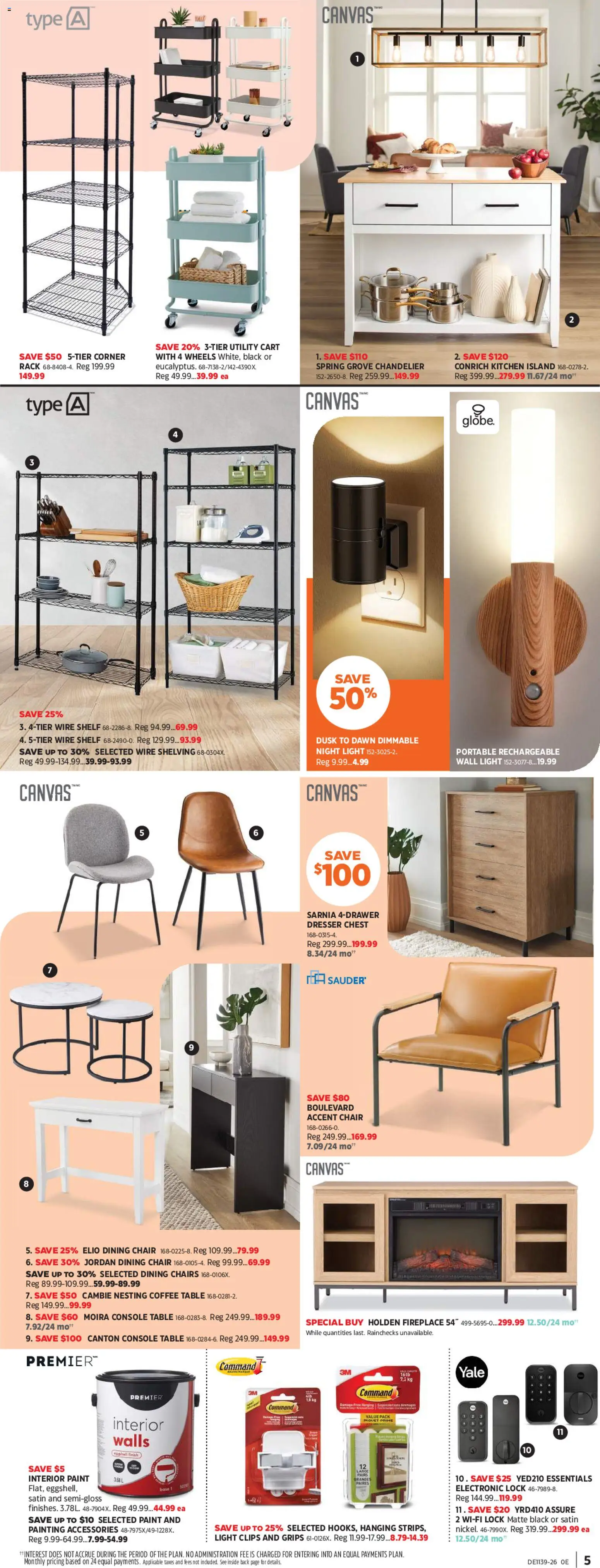 Canadian Tire flyer valid from Sep 24, 2026 | Page: 5 | Products: Dresser, Shelf, Table, Chairs