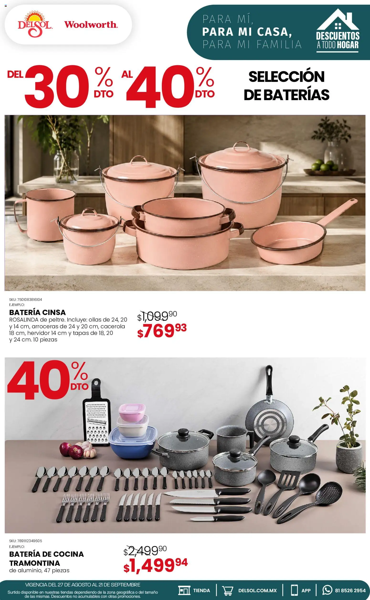 Nuevas ofertas de Del Sol y Woolworth válidas en toda la República Mexicana desde el 27/08/2026. ¡Encuentra las mejores ofertas en Del Sol y Woolworth catálogo! | Página: 14 | Productos: Cacerola, Cocina, Batería, Ollas