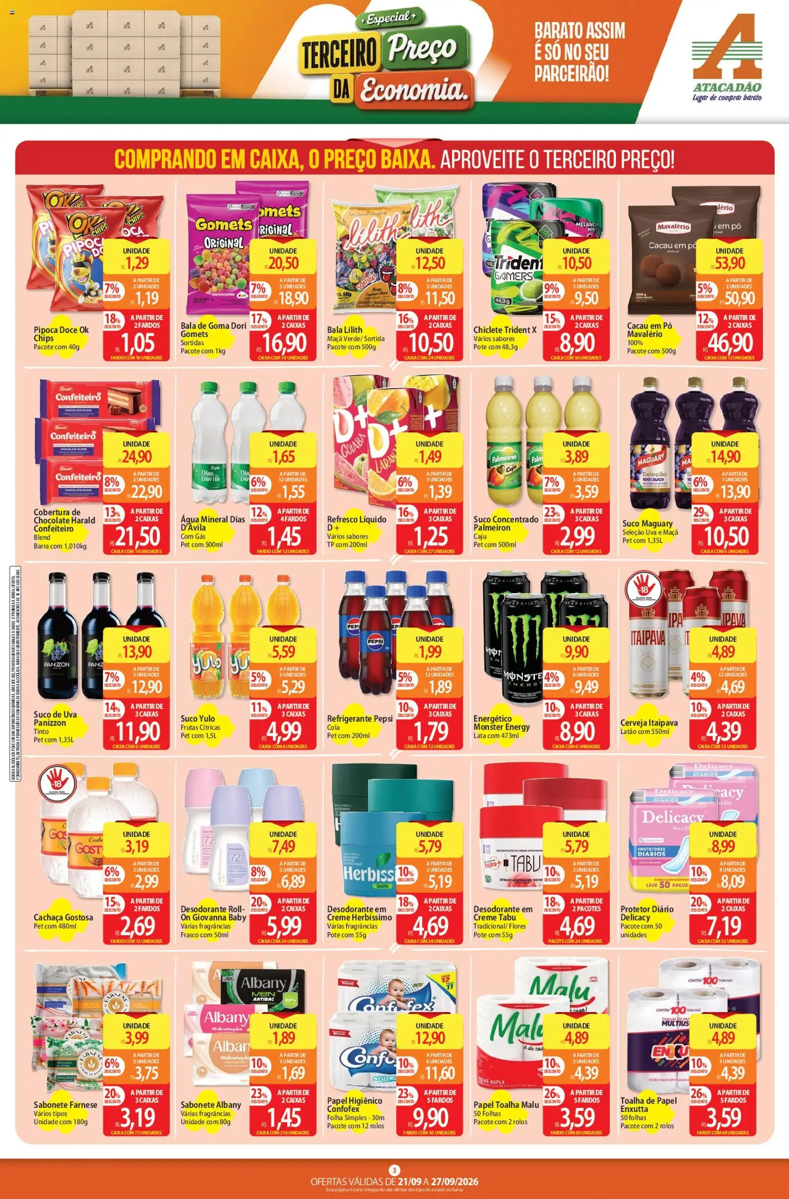 Atacadão Folheto - válido de 21/09/2026 | Página: 3 | Produtos: Pepsi, Cola, Sabonete, Bebida